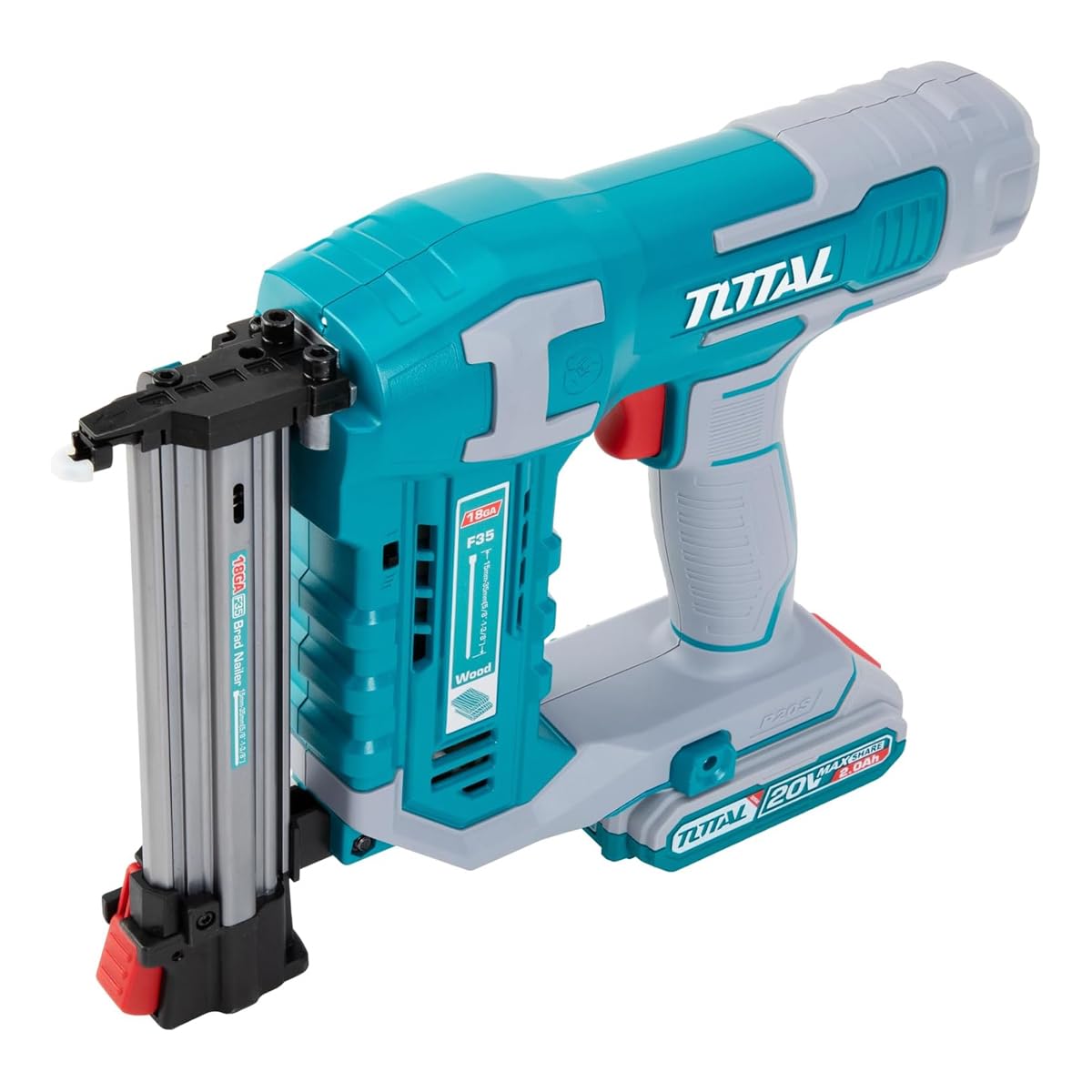 Total - Clavadora a Batería 20V - Pistola de Clavos para Carpintería y Bricolaje - Incluye Batería de 2Ah, Cargador y Maletín - Rápido Ritmo de Clavado y Diseño Compacto para Uso sin Cables