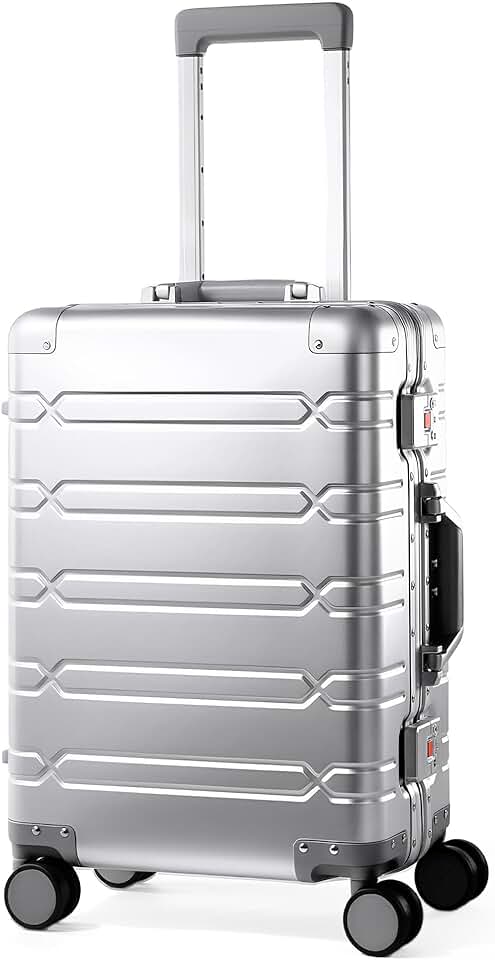 VentureVault All Aluminum Carry On Luggage 22x14x9 Airline Approved，Zipperless Luggage Premium Aluminum Suitcase Luggage, Hard Shell Carry On Luggage with Spinner Wheels (silver, 20inch)