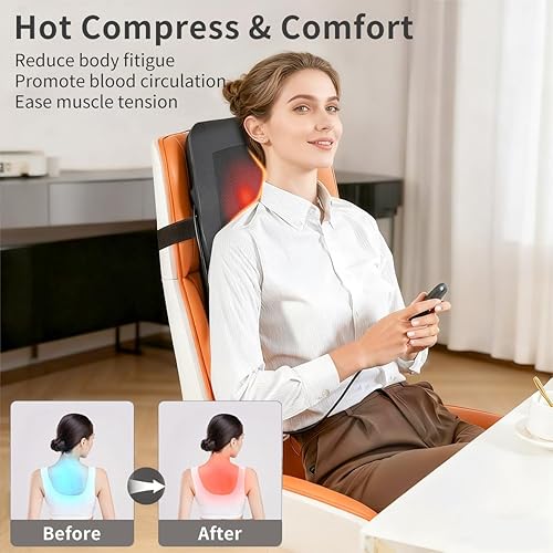 Miniatura 4 de Masajeador de espalda con calor, masajeador de espalda y cuello para aliviar el dolor de tejido profundo, almohada de masaje de amasamiento 3D para