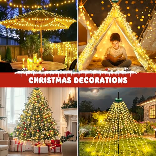 Gcstnn Lichterkette Weihnachtsbaum, 2M 400er LED Christbaumbeleuchtung mit Ring und 16 Girlanden, Timer, Wasserdicht für 1.5-2.5M Tannenbaum Weihnachtsdeko Außen Innen, Warmweiß