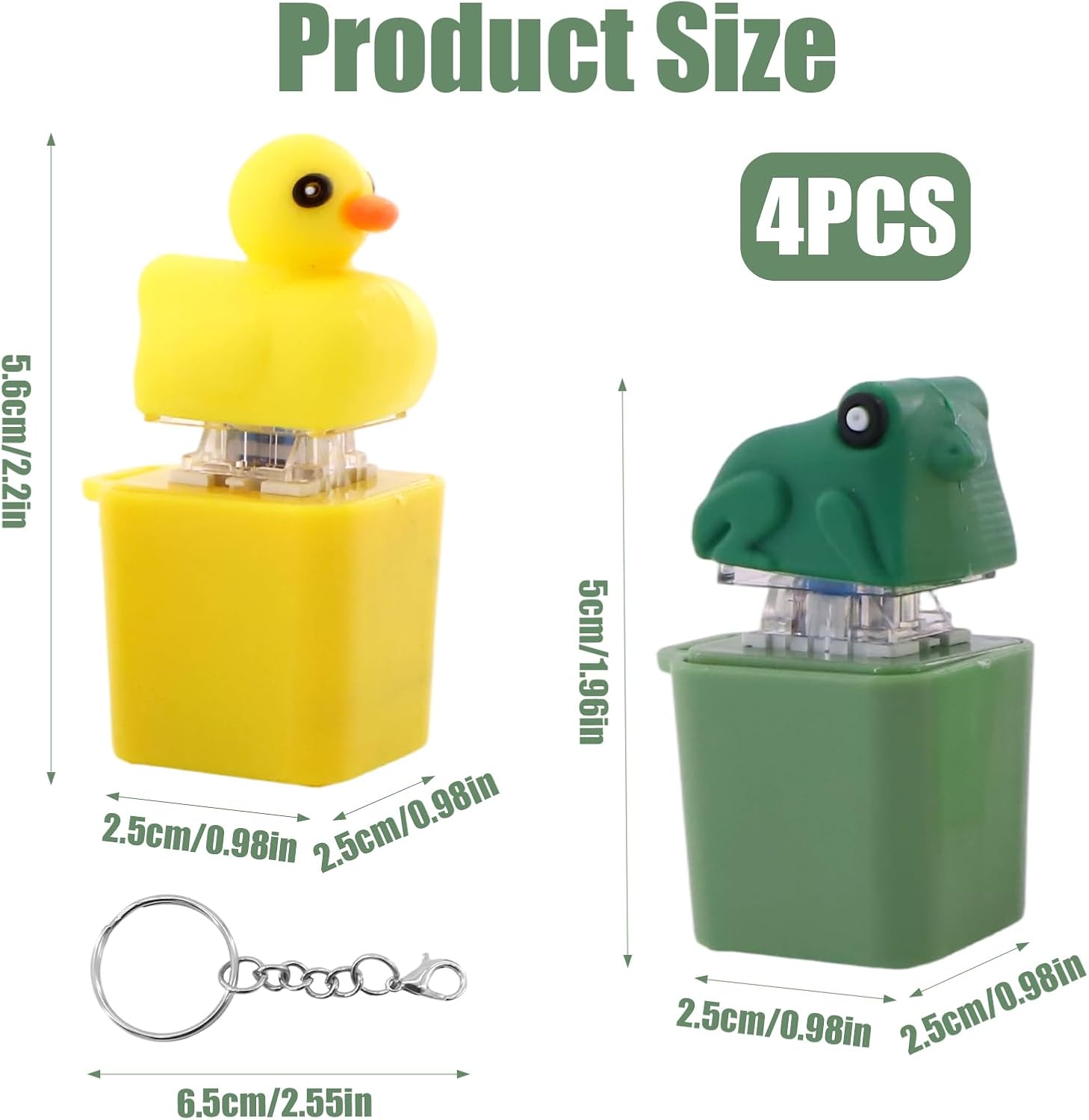 4 Pcs Croaking Frog and Quacking Duck Keyboard,Keyboard Fidget Toy Keychain,Duck Frog Fidget Clicker Keychain,for Men and Women Relief Anxiety Stress Bags Key Decoration(Green&Yellow)