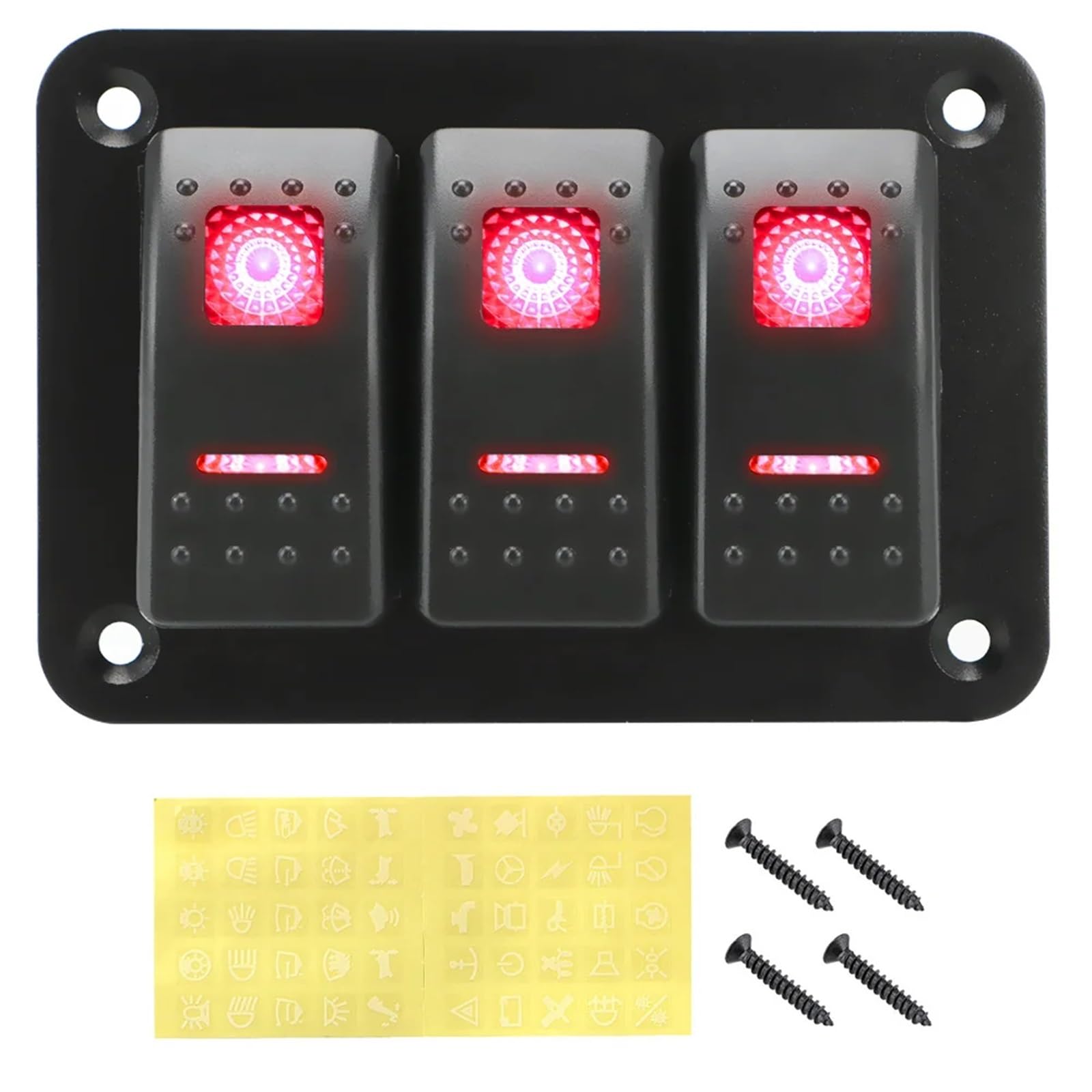 Interruttore a levetta, Pannello interruttori 24V 12V con 3 pulsanti, interruttore a levetta for luci auto, for barche, camion, rimorchi, roulotte, moto, fuoristrada, 4x4, accessori for auto nautici(R