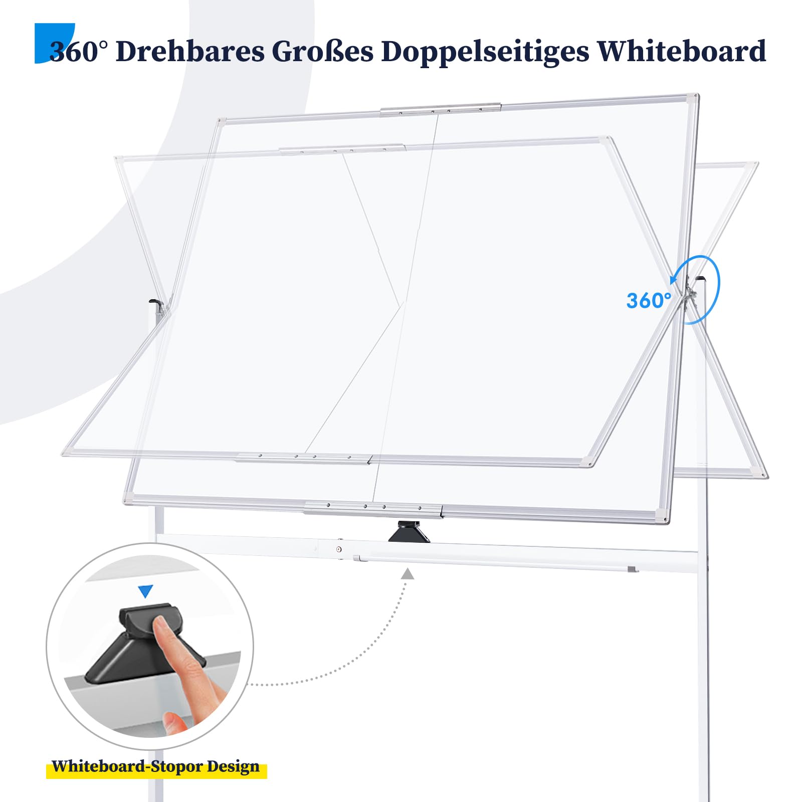 maxtek Mobiel whiteboard, 120 x 80 cm, dubbelzijdig whiteboard met standaard, magnetisch, aluminium frame, met pennen, sponzen, magneten