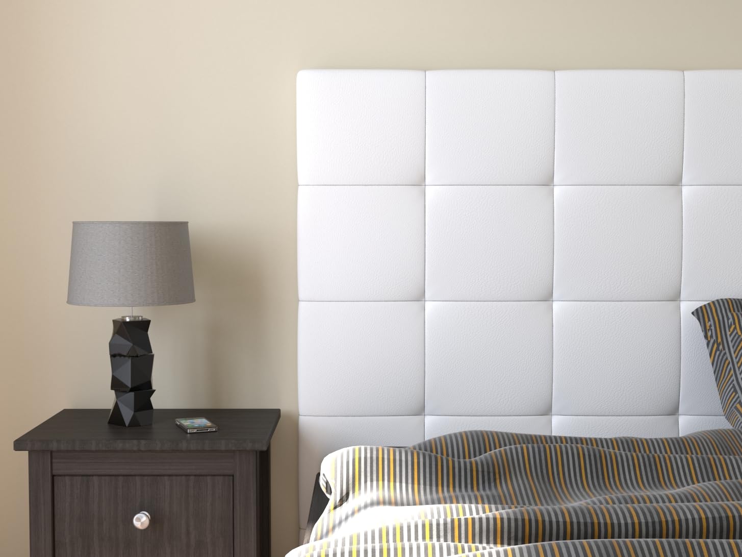 LA WEB DEL COLCHON Cabecero Cama 150 Celio Blanco Polipiel – Cabecero Cama Acolchado De Polipiel para Cama Matrimonio De 160 x 120 cm – Diseño Moderno Y Fácil Instalación