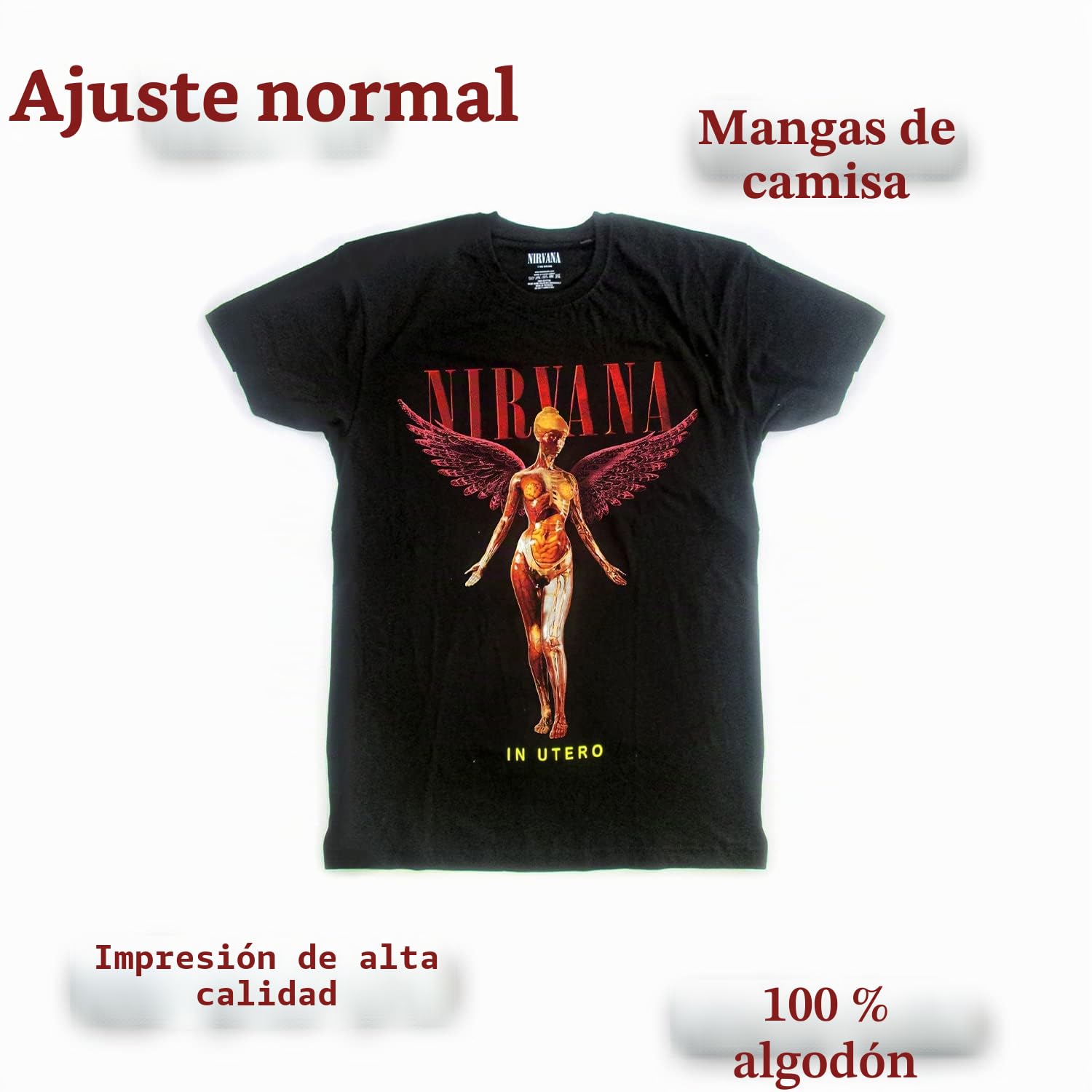Camiseta Nirvana in Utero. Camiseta Oficial Rock Algodón Negro Unisex Adulto Niño.