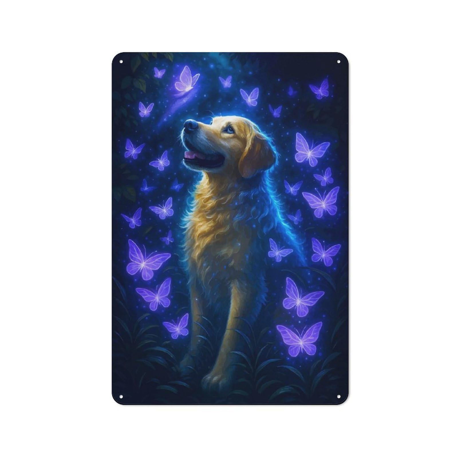 Junmoney Golden Retriever Ghost With Butterflies Rustic Metal Wall Sign 30X20cm For Kitchen Or Home Bar, Suited To Home Bar Enthusiasts