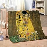 ZDPLL Blanket Couverture Le Baiser de Klimt imprimée réversible pour Enfants Adolescents Adultes Couverture en Polaire en Microfibre Solide pour lit de Voyage 130x150cm