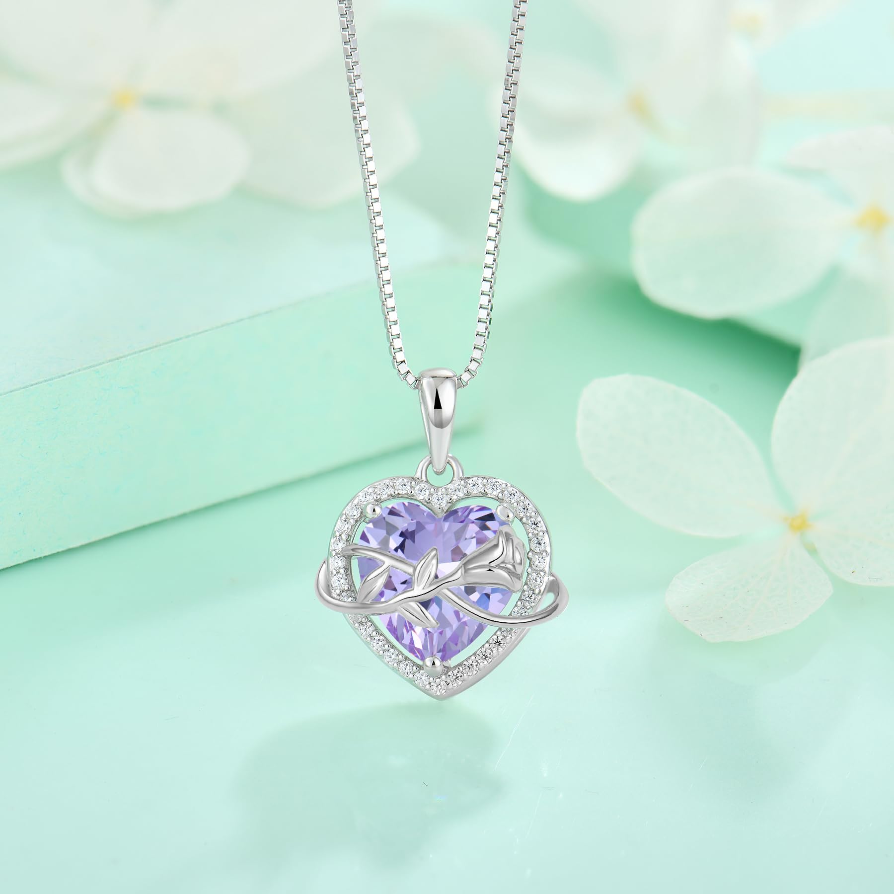 starchenie Collana Cuore Donna Argento 925 con Rosa Eterna Pietra Portafortuna Zirconi Ciondolo Regalo Gioielli