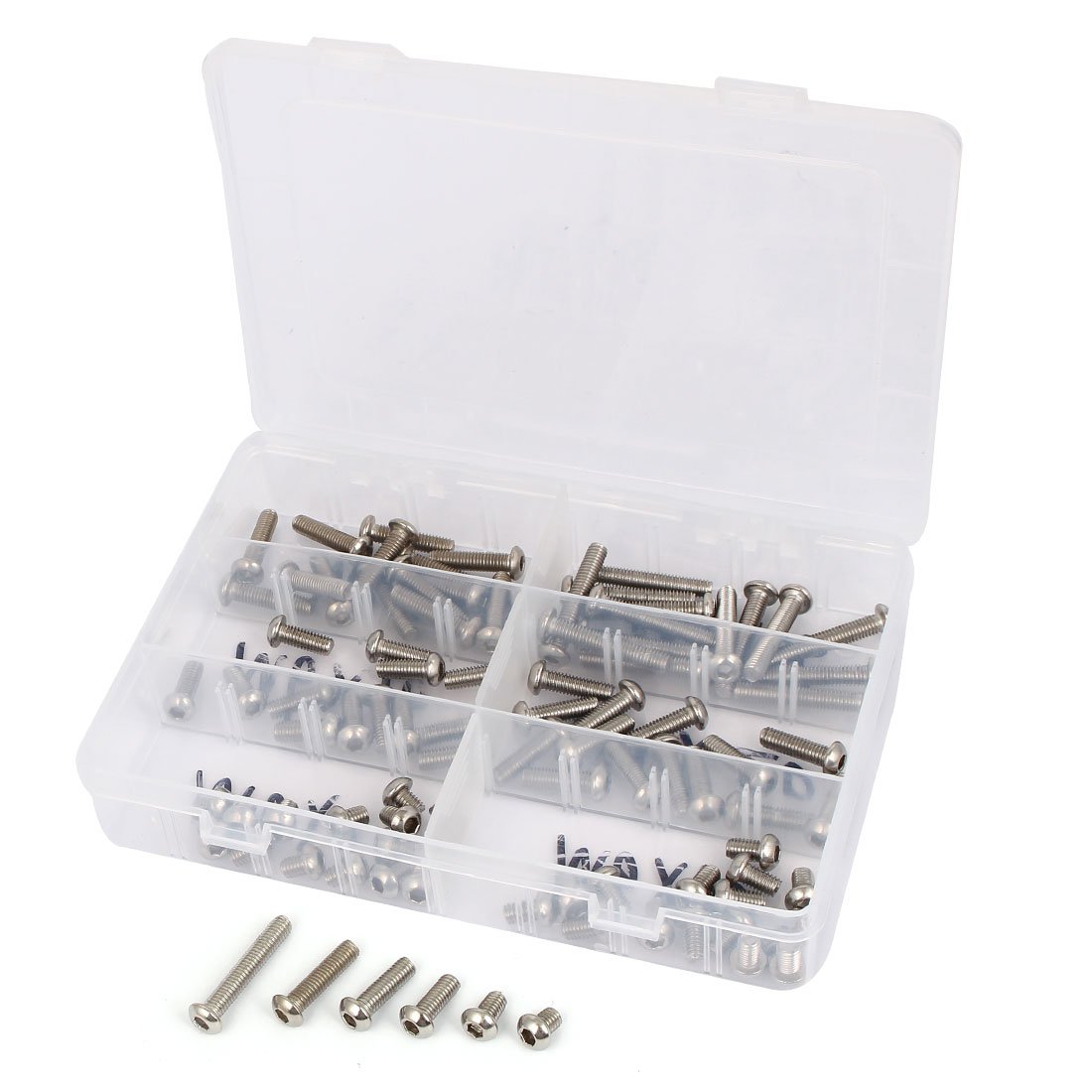 Aexit M6 304 Zestaw asortymentowy śrub z łbem walcowym z gniazdem sześciokątnym ze stali nierdzewnej 90 w 1(M6 304 Bouton acier inoxydable vis à empreinte Kit Assortiment 90 en 1