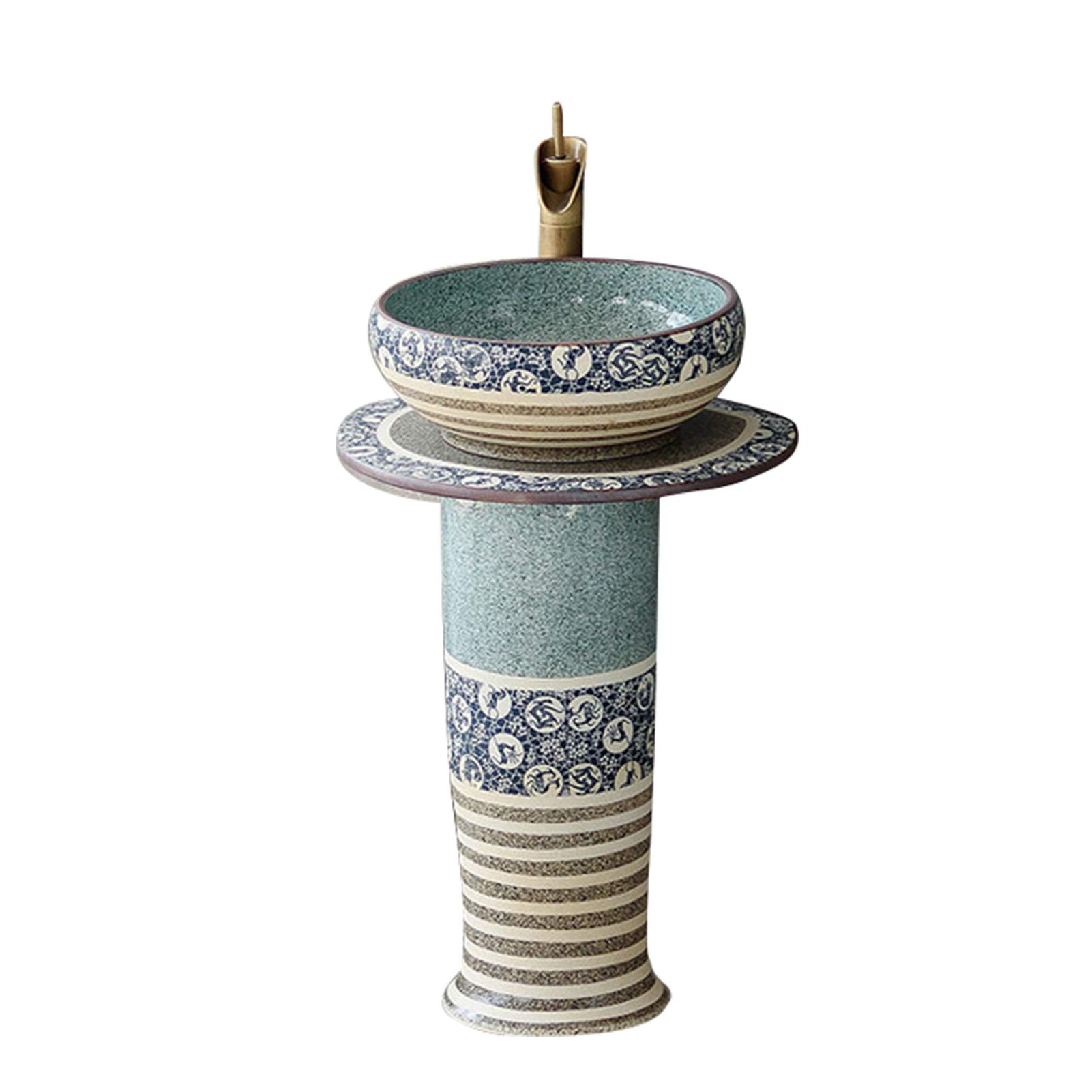 Cylinder Pedestal Bathroom Sink, One Landing Lavatory Pedestal Sink with  Column Ceramic Basin, for Indoor And Outdoor Small Apartment,A,55x45x80cm (B