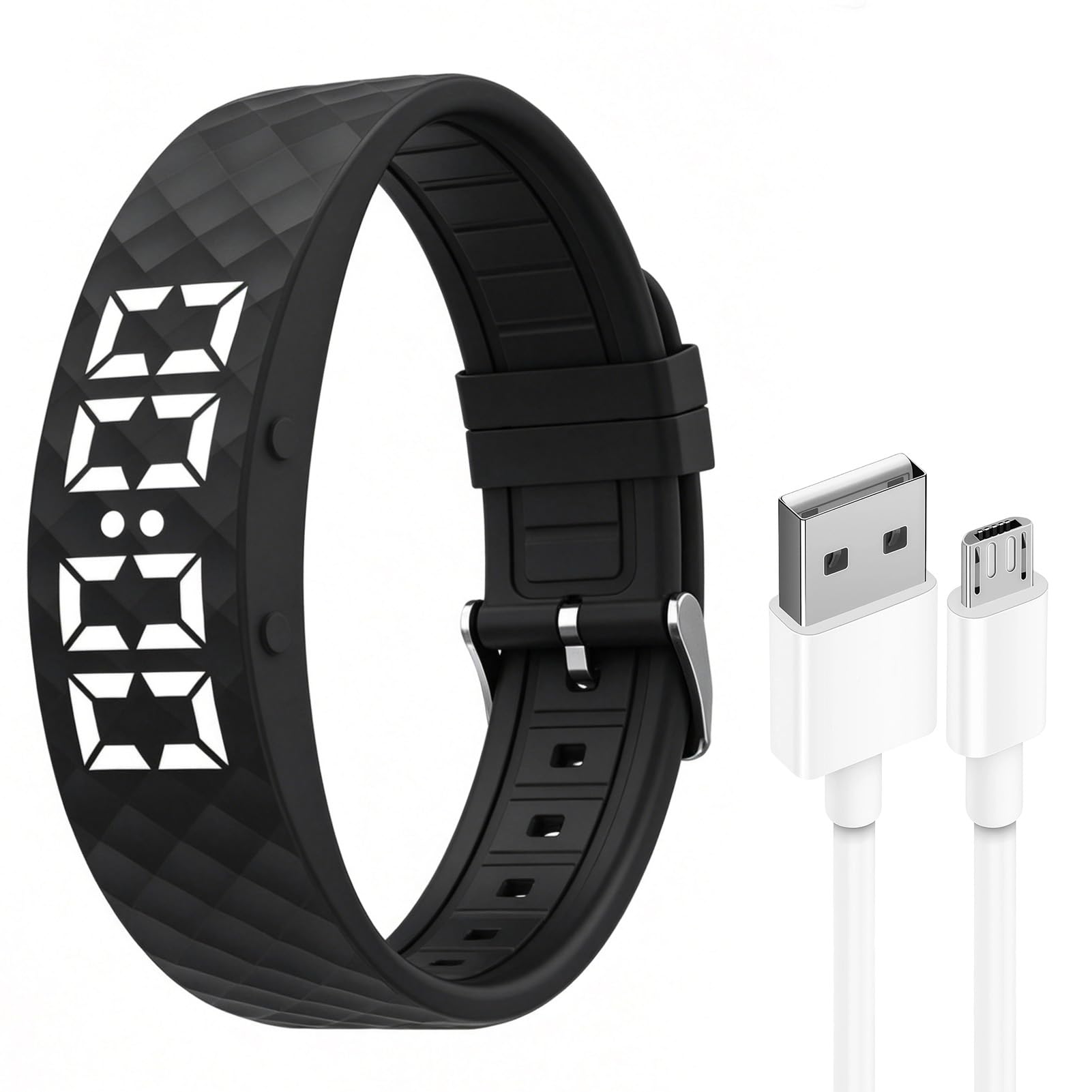 Bracelet Réveil Vibrant Intelligent Montre Vibrante Podomètre avec 8 Alarmes Multiples, Minuterie Répétitive Suivi du Sommeil et 30 Jours Activité Étanche IP65 Étanche Sangle Silicone Hypoallergénique
