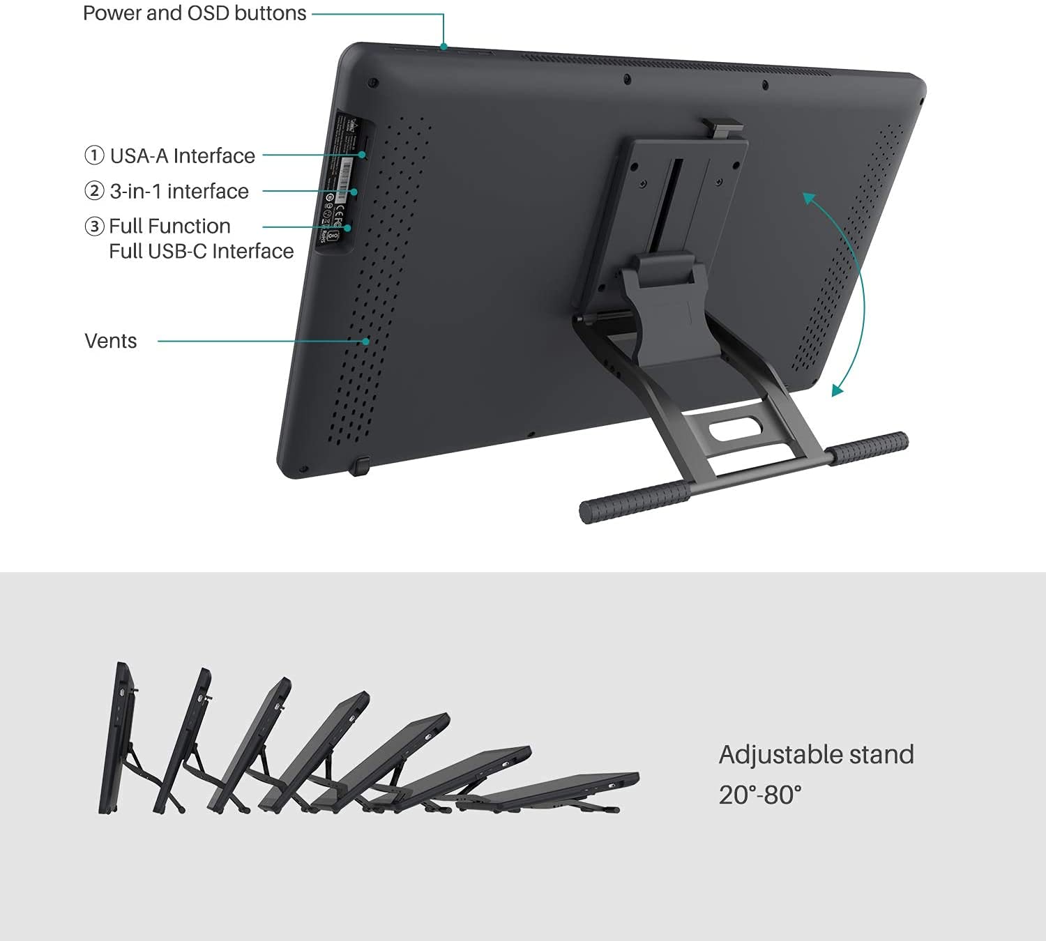 Tablet de desenho gráfico HUION Kamvas 22 Plus com tela LCD QD