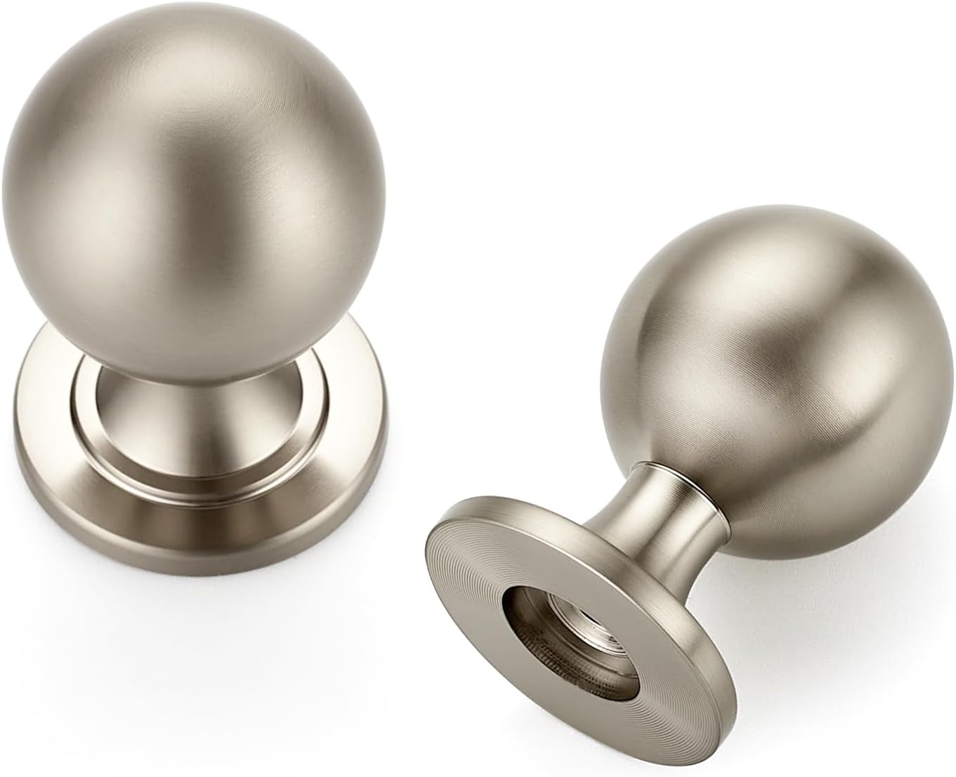 2 Pack Brushed Nickel Cabinet Knobs, Round Ball Knobs for Kitchen Cabinets, Drawers, 0.85 Inch