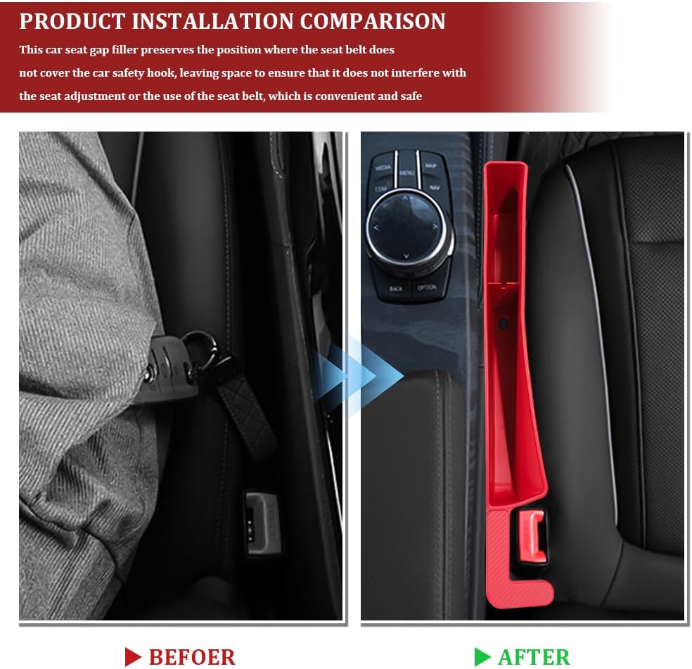 2PCS Car Seat Gap Filler Organizer with Charging Opening, Multifunctional Car Gap Filler Stop Things from Dropping, Universal Car Accessories Car Seat Storage Box for Women Men (Red)