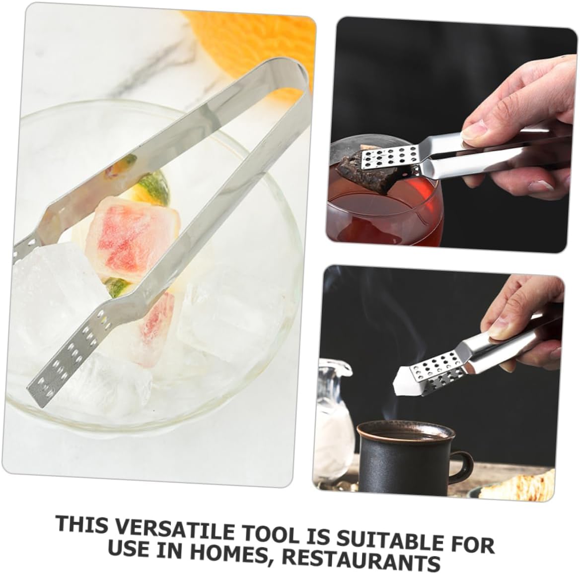 2pcs Stainless Steel Ice Cube Tongs for Bar and Kitchen Use