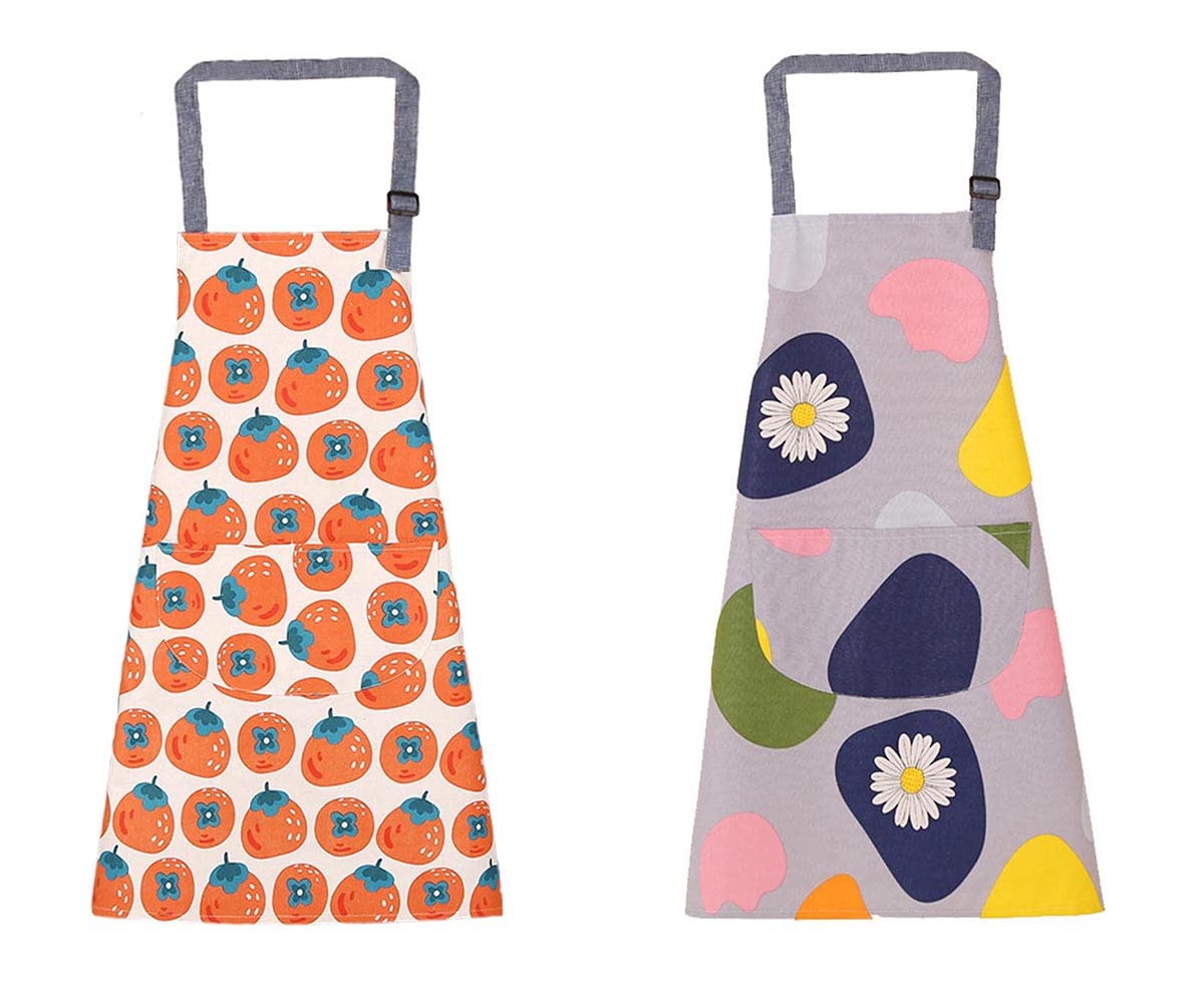 Seemehappy2 Pack Kitchen Cooking Aprons Adjustable Bib Soft Cotton Chef Apron with 1 Pocket for Men Women Color Random