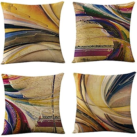 WOMHOPE Set of 4 Modern Vintage Geometric Decorative Throw Pillow Covers Pillow Cases Cushion Cases 18 x 18 Inch for Living Room, Couch and Bed (Stripe) Cover