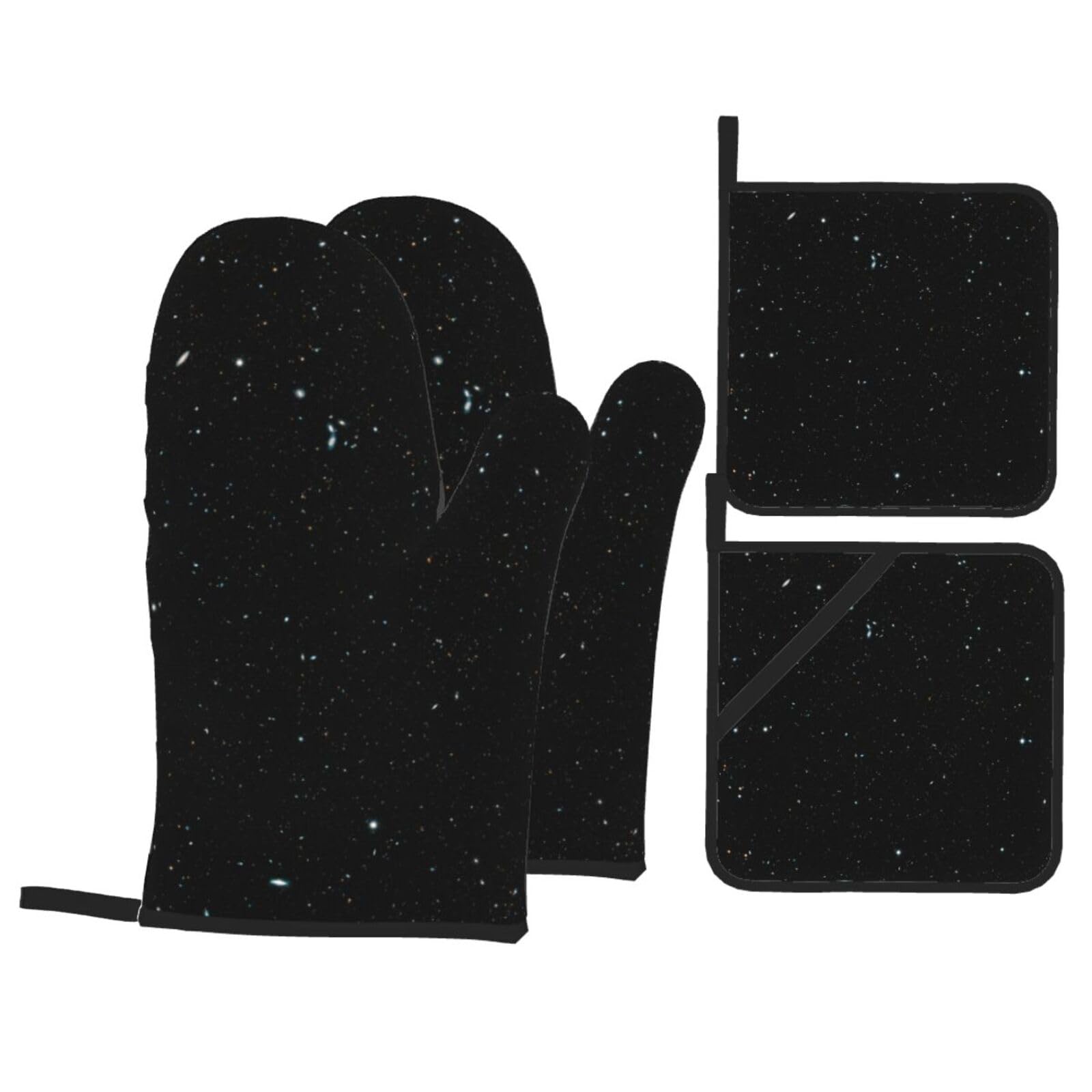 Black Glitter Print Stylish Heat-Resistant Oven 4-Piece Set Kitchen Gloves Roasting Daily Cooking