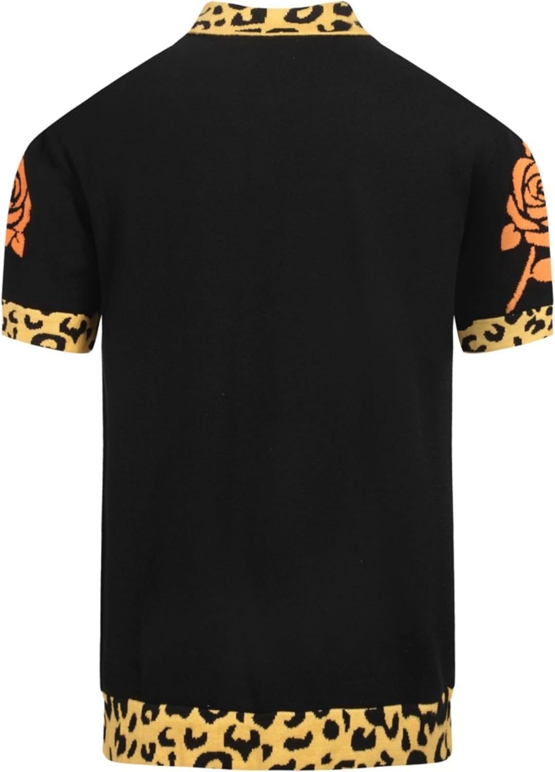 OXKNIT Men's Retro Black Knitted Poloshirt, Vintage Animal Floral Patten Polo Cotton Short Sleeve with Quarter Button