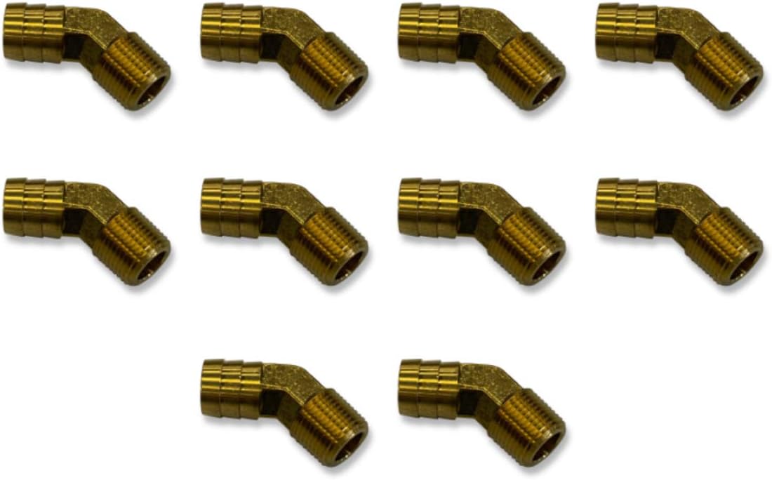 5/8 Hose ID to 3/8 Male NPT MNPT 45 Degree Brass Elbow Fitting Fuel / AIR / Water / Oil / Gas / WOG (Qty 10)