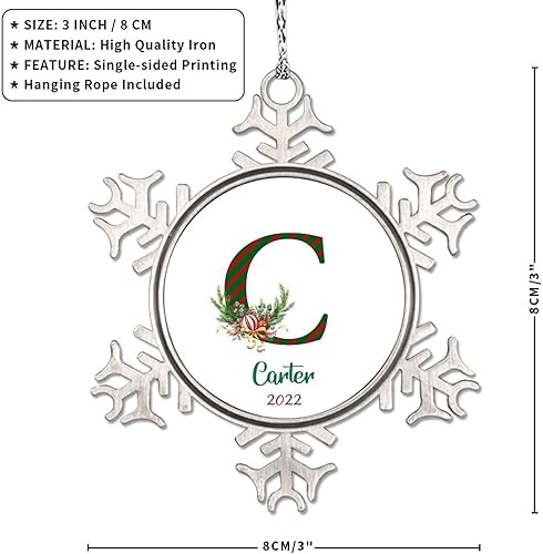 Miniatura 6 de Adornos de Navidad de bayas de pino de Navidad 2022, adornos de copo de nieve, monograma, letra C, adornos para árboles de Navidad, regalos de
