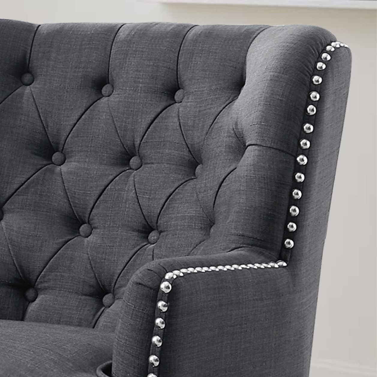 Rosevera Gustavo Collection Linen Upholstered Club Armchair with Nailhead Accents for Living Room, Standard Size, Velvet Beige : Home & Kitchen