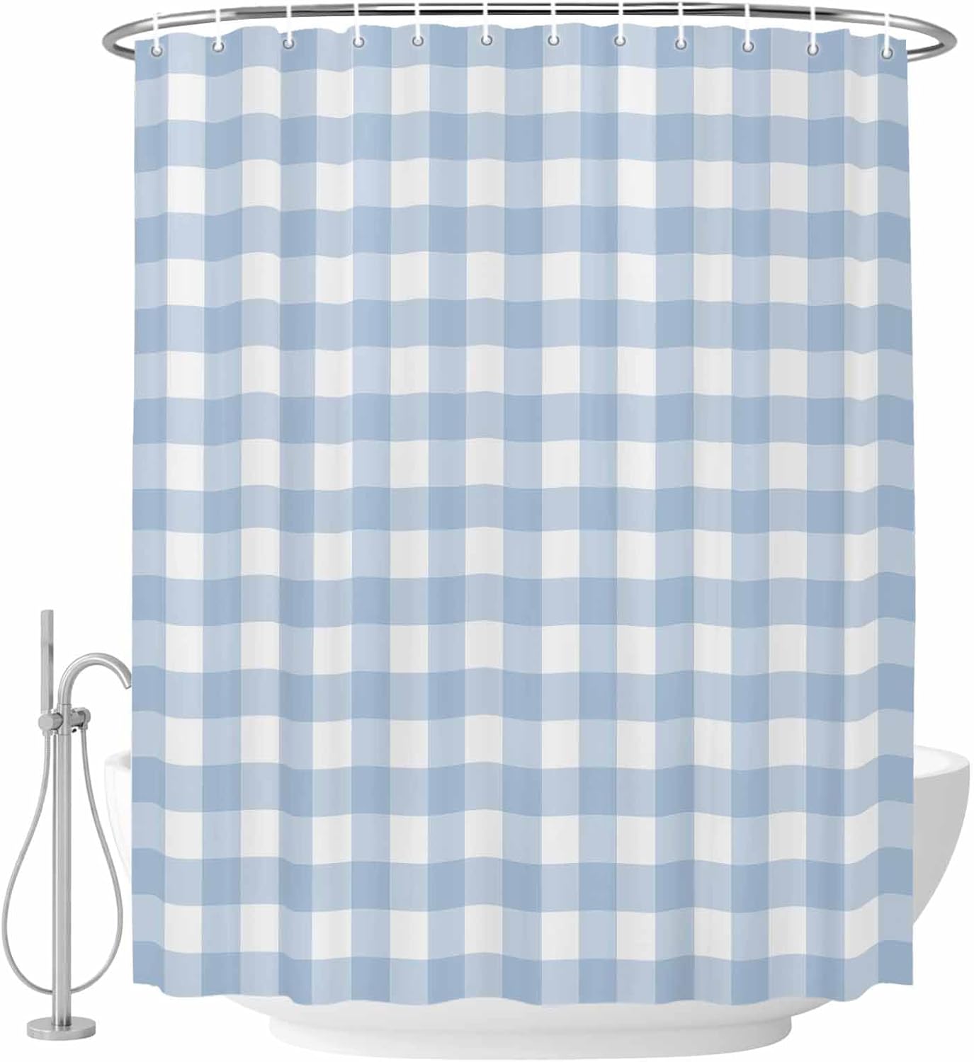 Light Blue Plaid Shower Curtain Set - Long 72" x 84" Washable Bathtub Curtain with 12 Hooks, Modern Minimalist Country Waterproof Fabric Stall Shower Curtains for Bathroom/Bathtub Décor