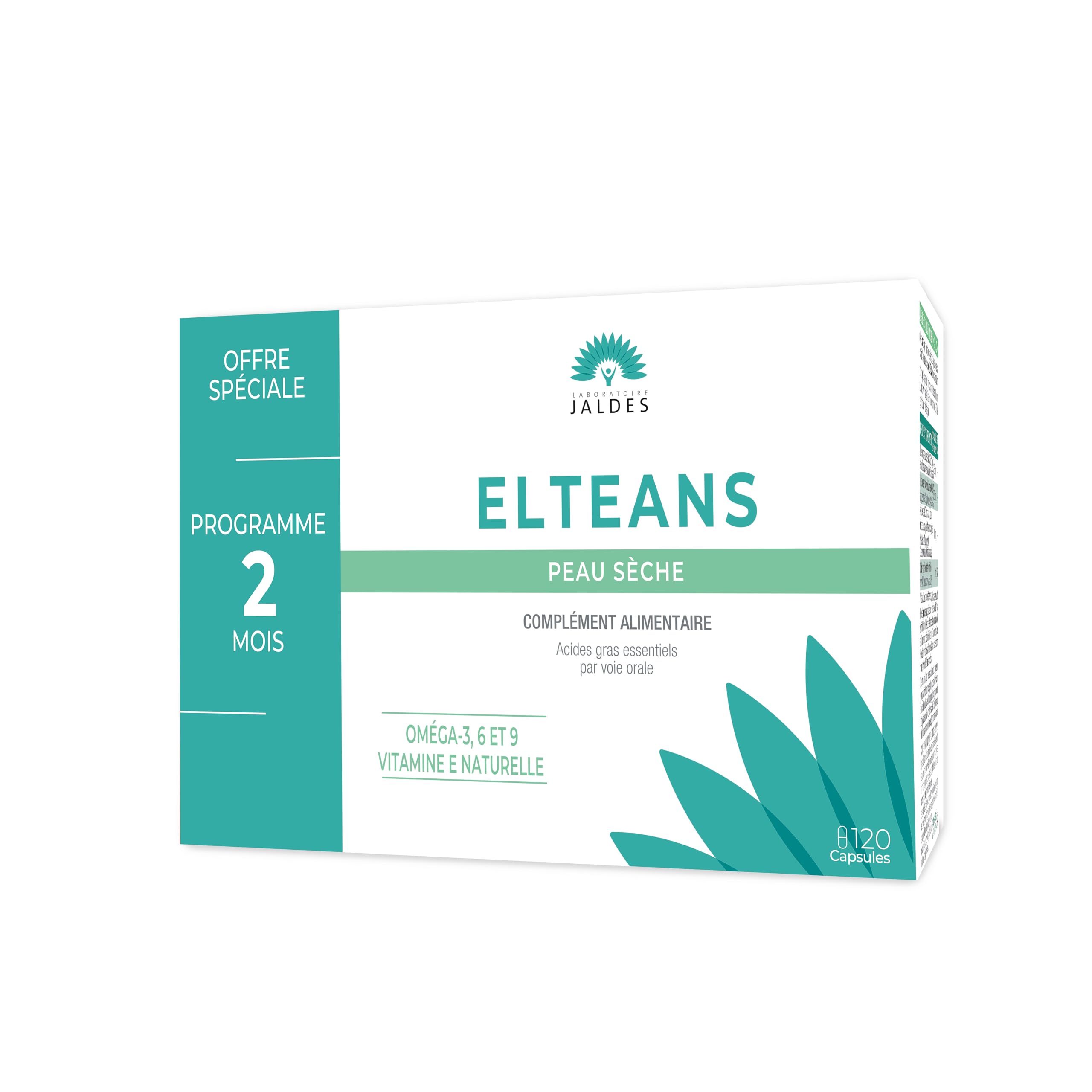 ELTEANS CAPSULES Lot de 2 boites de 60 Caps (120 Caps) | Confort des Peaux Sèches à très Sèches | Apporte une Combinaison Equilibrée en Acides Gras Essentiels Oméga-3, 6 et 9 | LABORATOIRE JALDES