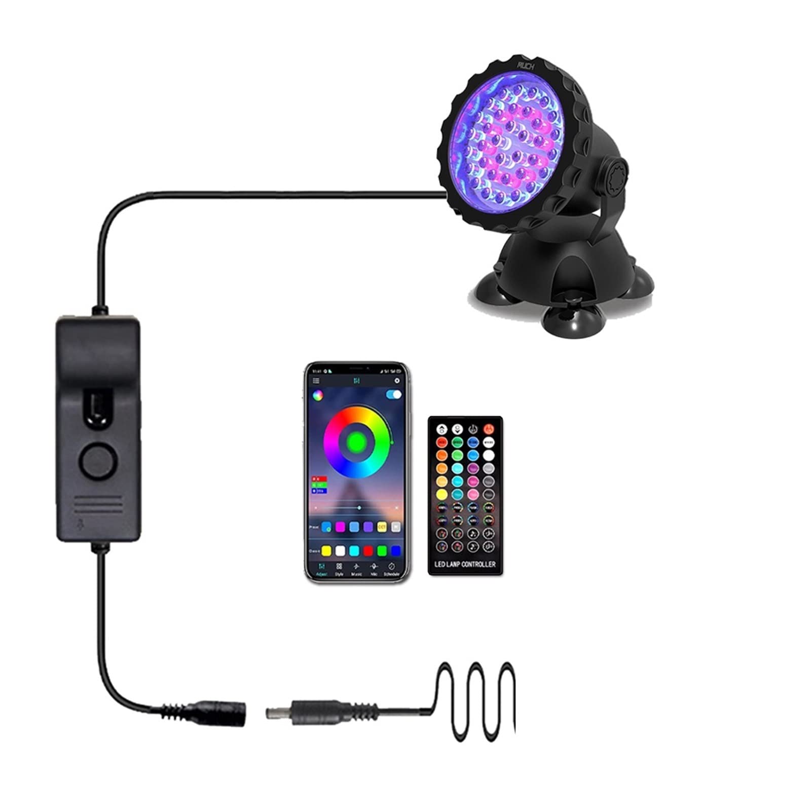 Luces de Piscina RGB Luces LED subacuáticas Bluetooth App Control Remoto Piscina Luces al Aire Libre Impermeable jardín Paisaje Fuente Acuario decoración (Size : 1Lamp 1Controller)