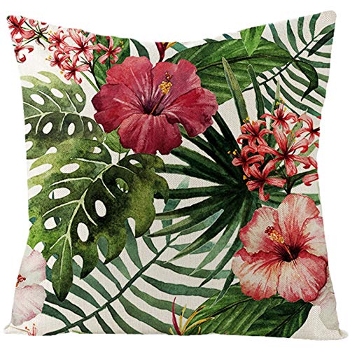 Ethereval Leinen Kissenbezüge Edel Kissenbezug XXL Couch Blätter Und Blumen-Muster Grün Rot Zierkissenbezüge Für Sofa Kissenbezug XL Premiumtouch-Kissenbezüge 50x50cm