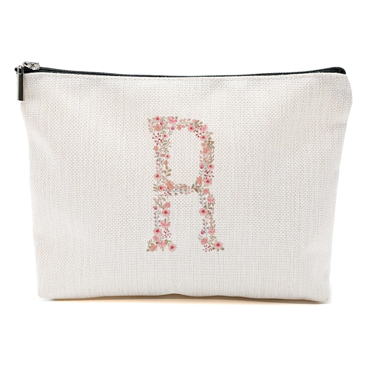 Initial Makeup Bag Floral R Personalized Cosmetic Bag Monogrammed Gifts for Women Girls Bride Bridesmaid Monogram Zipper Pouch for Teacher