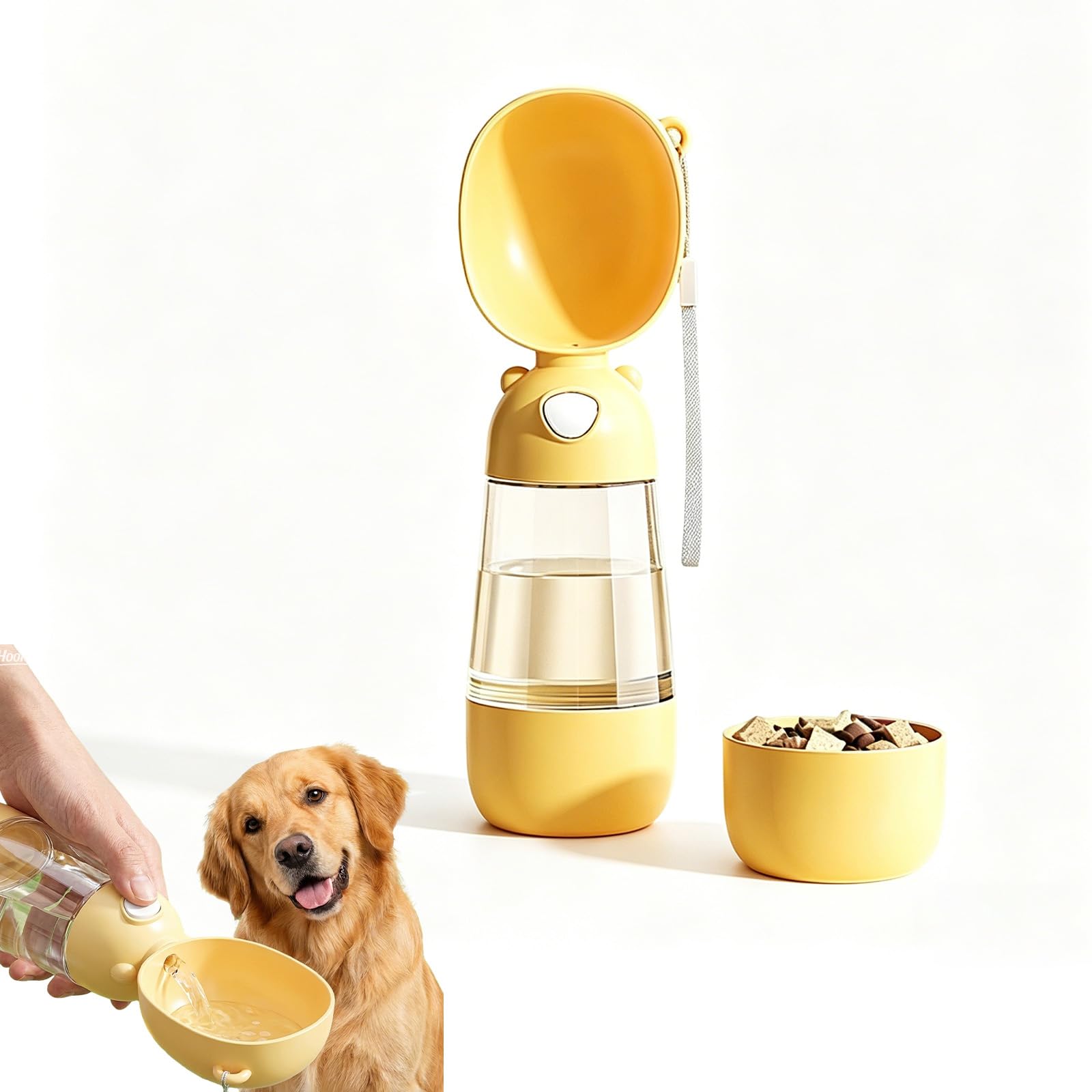 Borraccia per cani 2 in 1, 400 ml + 200 ml di cibo a prova di perdite, dispenser di acqua da viaggio per animali domestici con ciotola staccabile, senza BPA, bottiglia portatile per cani, per