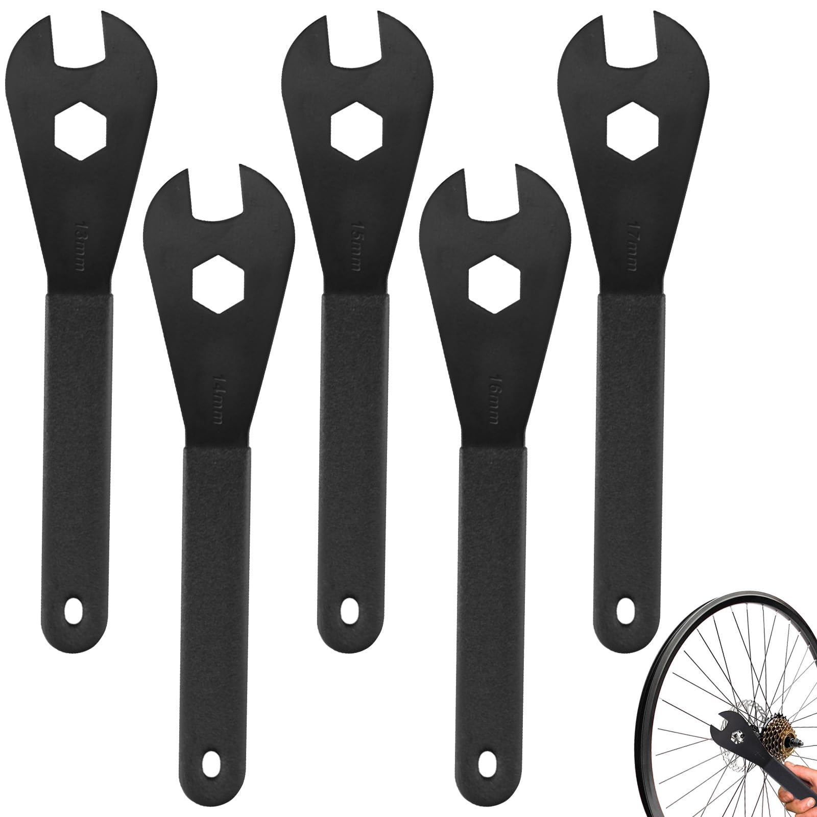 Bicycle Wrench Set with Anti Slip Handle, 13/14/15/16/17mm Carbon Steel Cone Spanner Tool, Multifunctional Portable Cycling Repair Tools, Open Ended Wrenches for Mountain Bikes & Dead Pedals