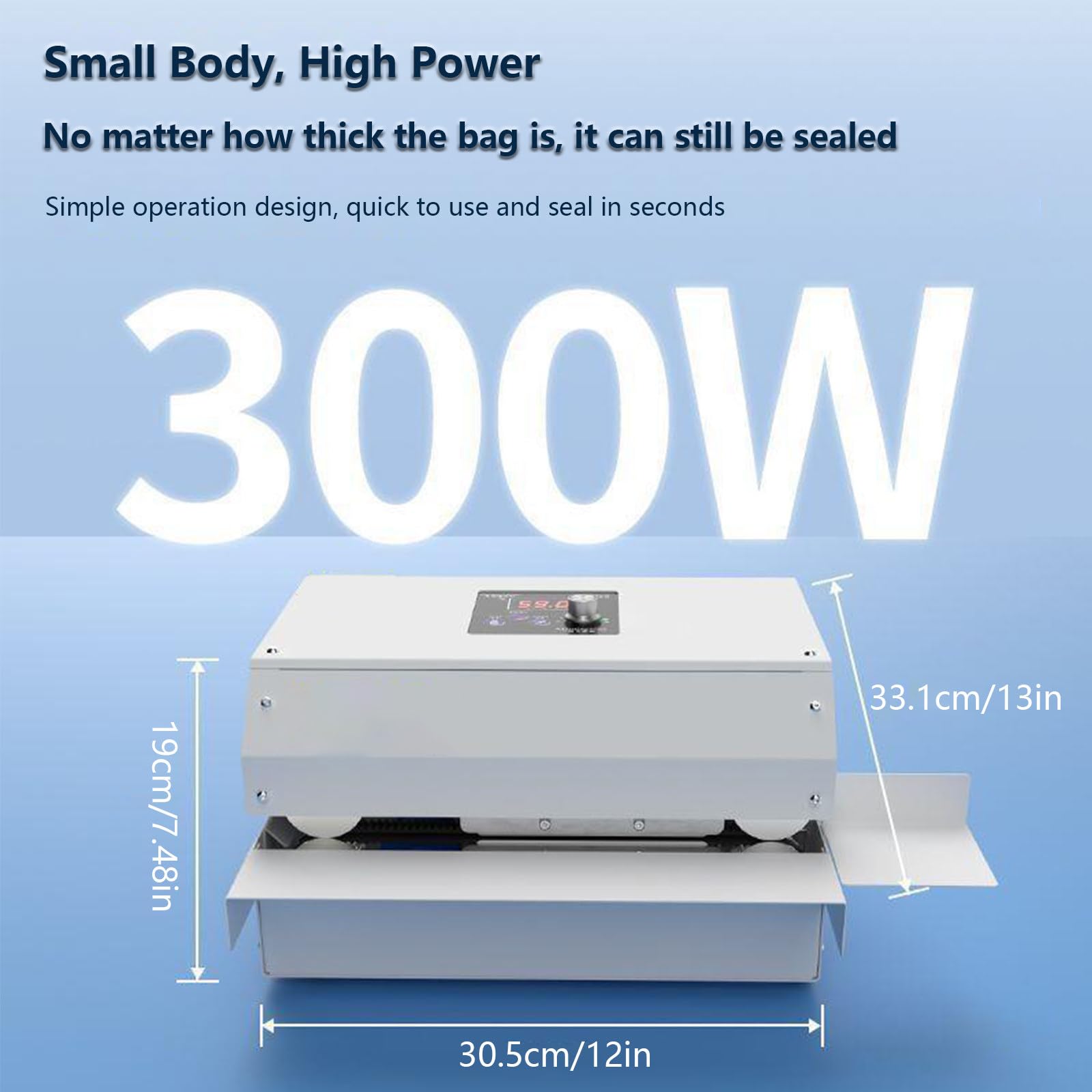 Sellador de Bolsas Sellador de Banda Continua de 300W, Pantalla de Control de Temperatura Digital, Sellador Automático de Bolsas para Bolsas de Plástico Bolsas de Merienda, 6M/min (Blanco)