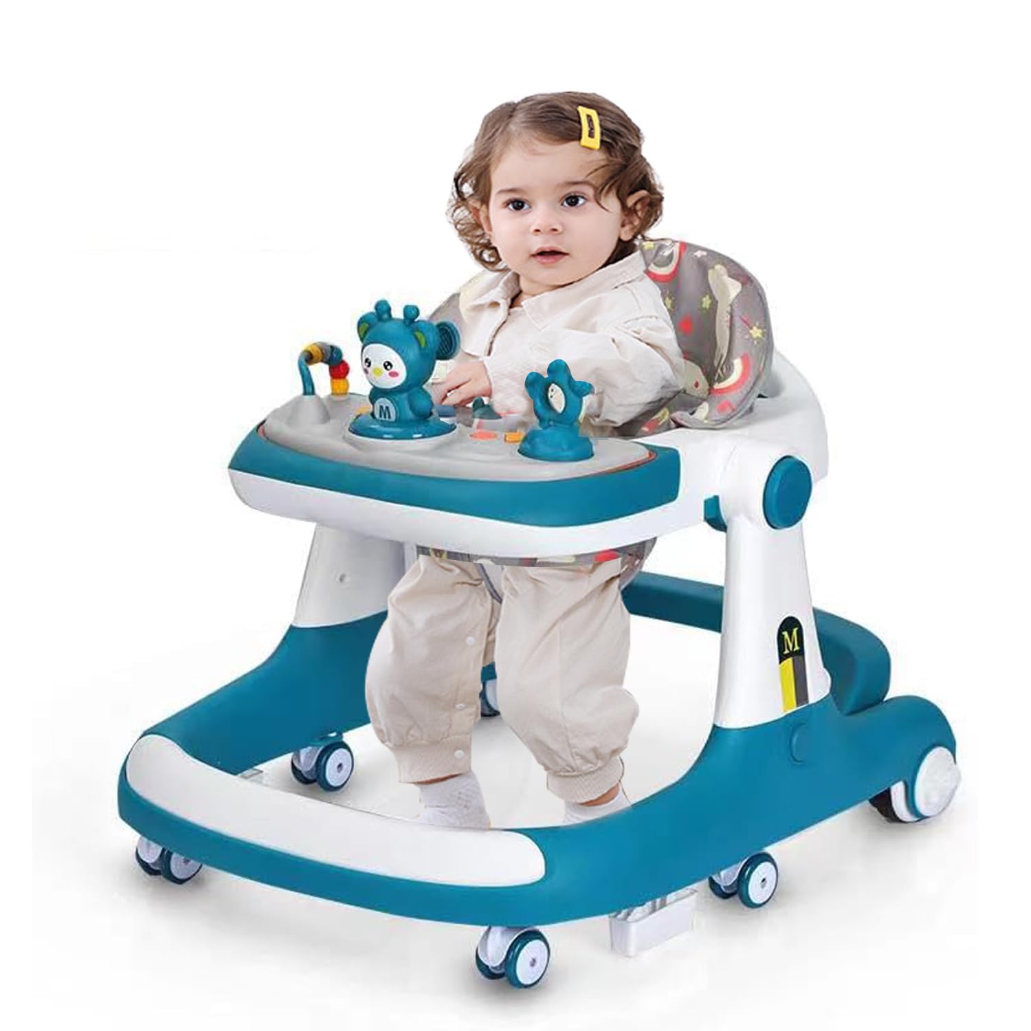 AM ANNA Baby Walker with Wheels,3 in 1 Learning Walker, Seat or Push Behind, Infant Activity Center w/Music & Steering Wheel, Seat Cushion, Activity Baby Push Walker for Boys Girls Age 6 Months and up