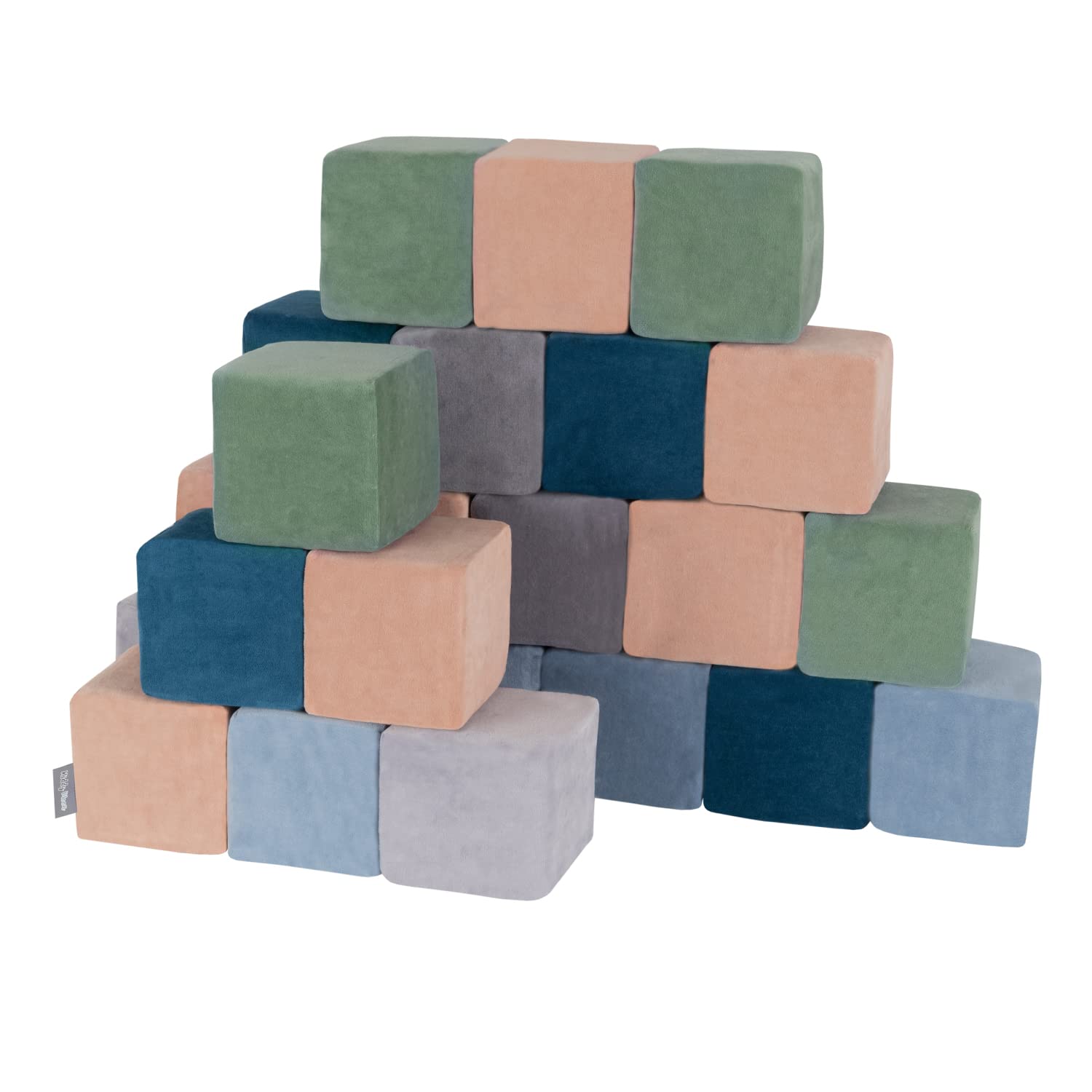 KiddyMoon Soft Foam Building Blocks For Babies & Toddlers, Washable Velvet Zip Cover, 14Cm Cubes, Sensory Toy, 24 Pieces, Cubes:Lagoon Turquoise-Forest Green-Desert Pink-Ice Blue-Grey Mountains โ image 1