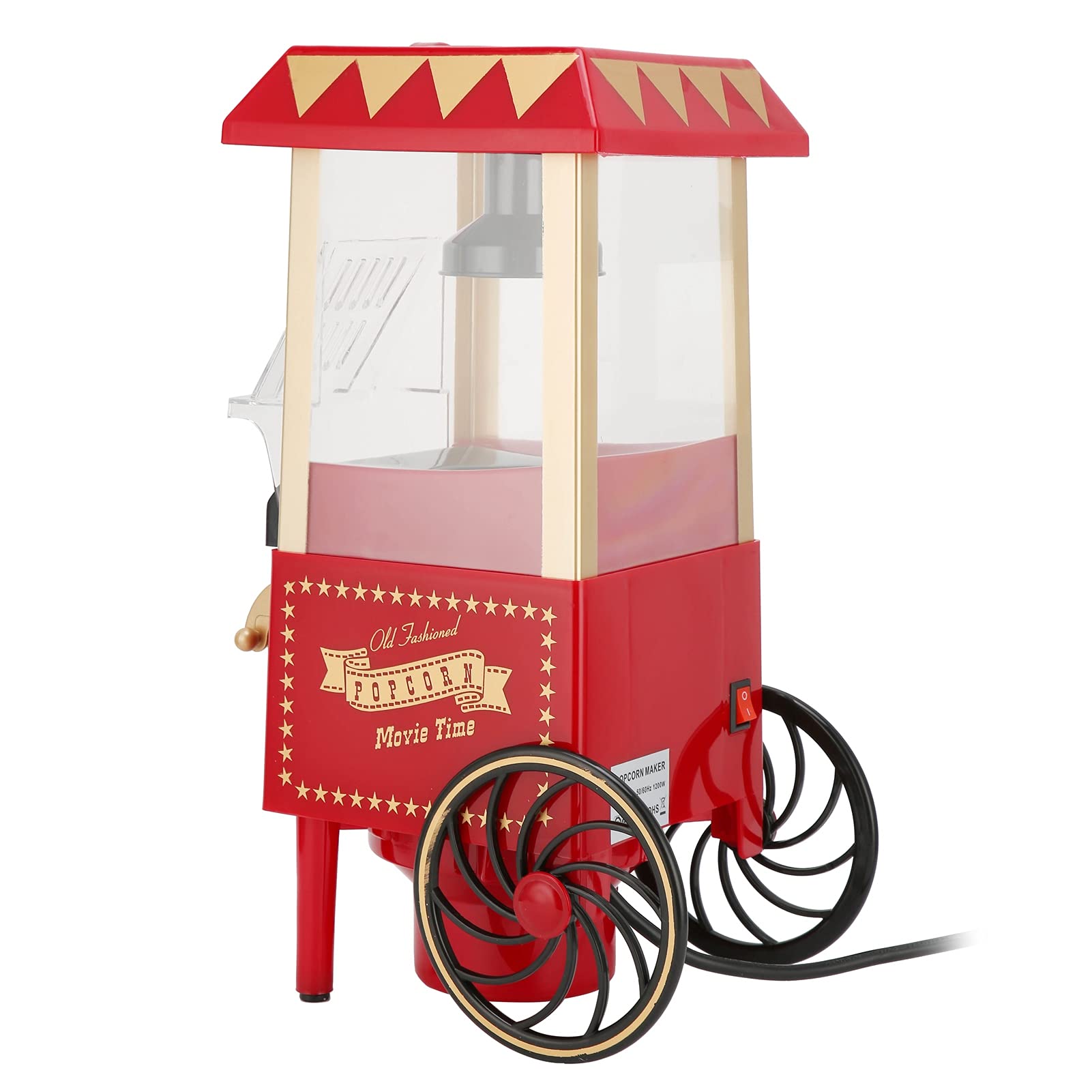 Macchina per Popcorn Rossa retrò, Macchina per Popcorn Ad Aria Calda, 1200 W, Sana, Senza Olio, a Basso Contenuto Calorico, con Coperchio Superiore Staccabile, per Feste di (Spina europea