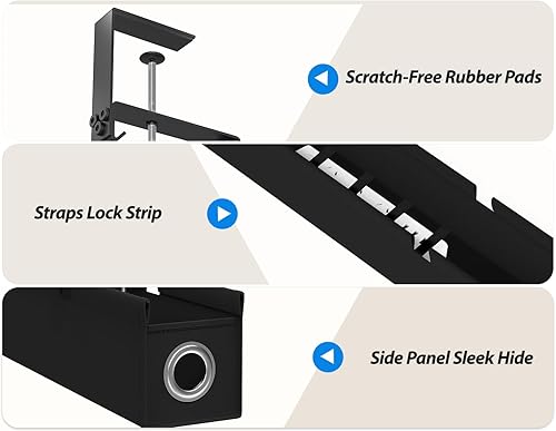 Vista 7 de Bandeja grande para organizar cables debajo del escritorio, sin taladros, organizador de cables de 30 pulgadas con tela Oxford, soporte