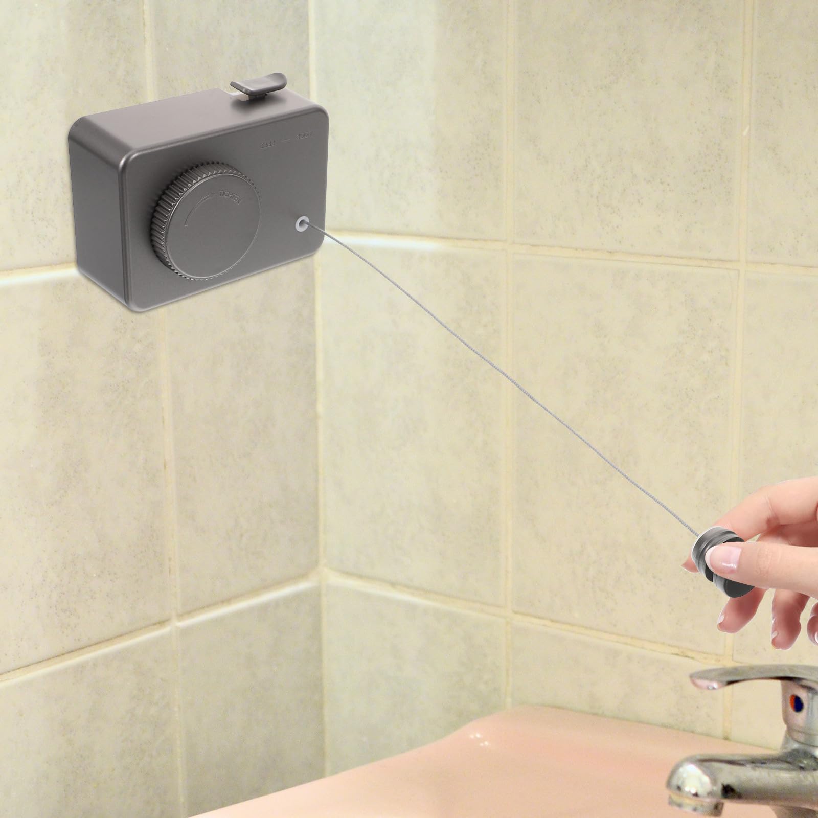 SUPVOX Filo per Stendere la Biancheria Retrattile da Interno Installazione senza Fori, Corda Regolabile Fino a 4,28 M in Materiale Resistente, Stendibiancheria Pratico per Balcone e