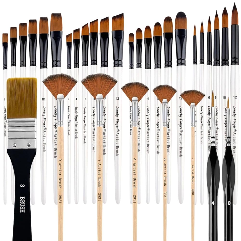 Jnchdghwa 32pcs Artist Paint Brushes Set Nylon Bristle Round Filbert Flat Fan Angle Detail Brush for Acrylic Oil Watercolor Painting Product Features Customer Needs