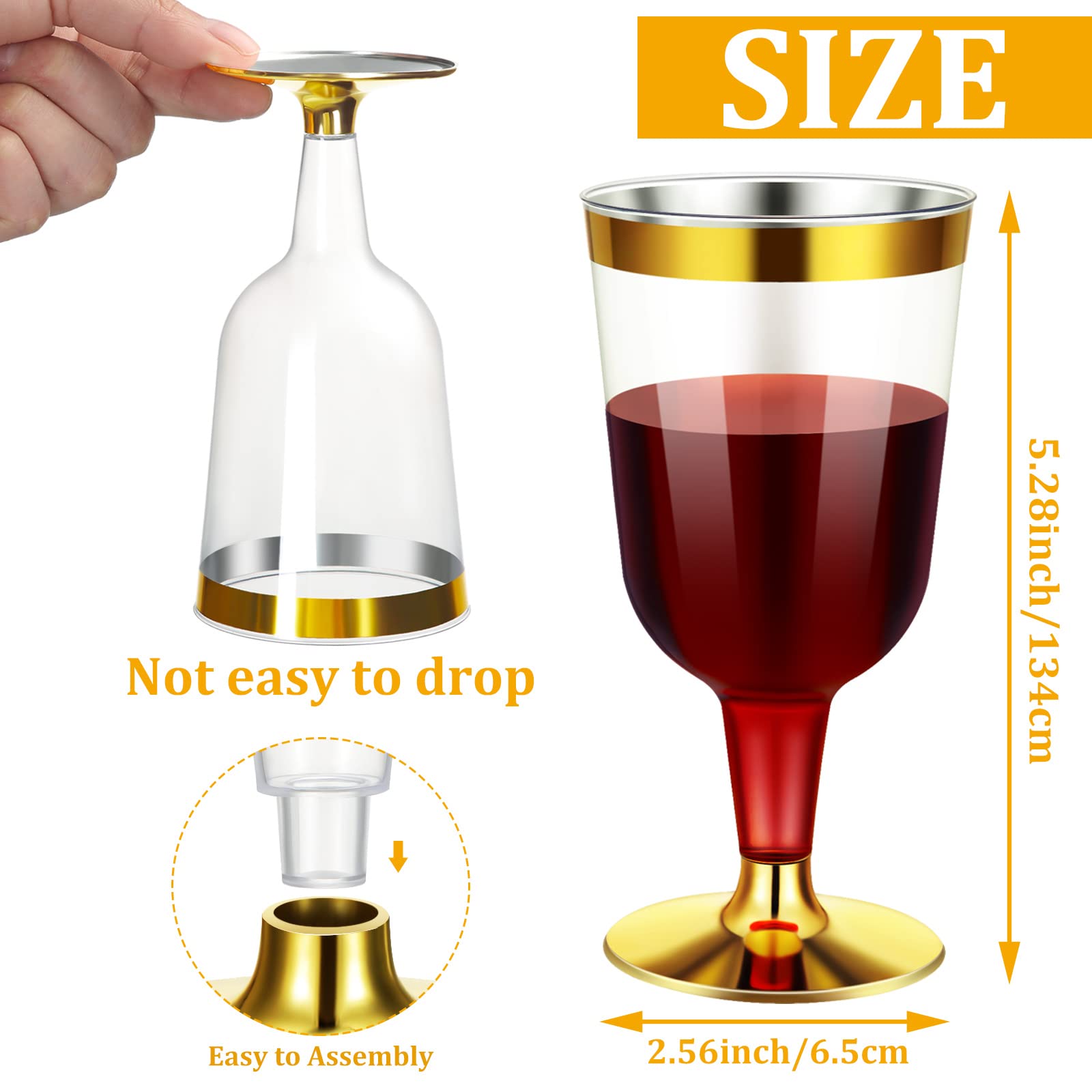Lot de 100 verres à vin en plastique transparent avec tige, 177 ml