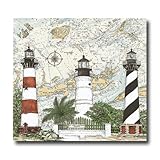 Lighthouse Shower Curtain Nautical Chart map Decor New