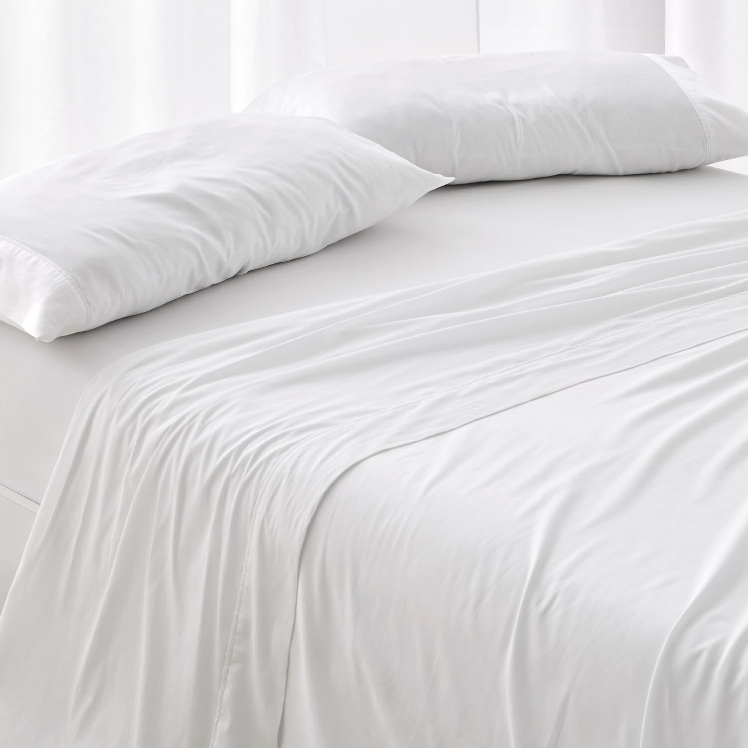 Burrito Blanco Atelier CASA Parure de lit 3 pièces 3 pièces 100% Coton satiné 300 Fils (Drap Plat, taie d'oreiller et Drap) Blanc 405 (160 x 190/200 cm)