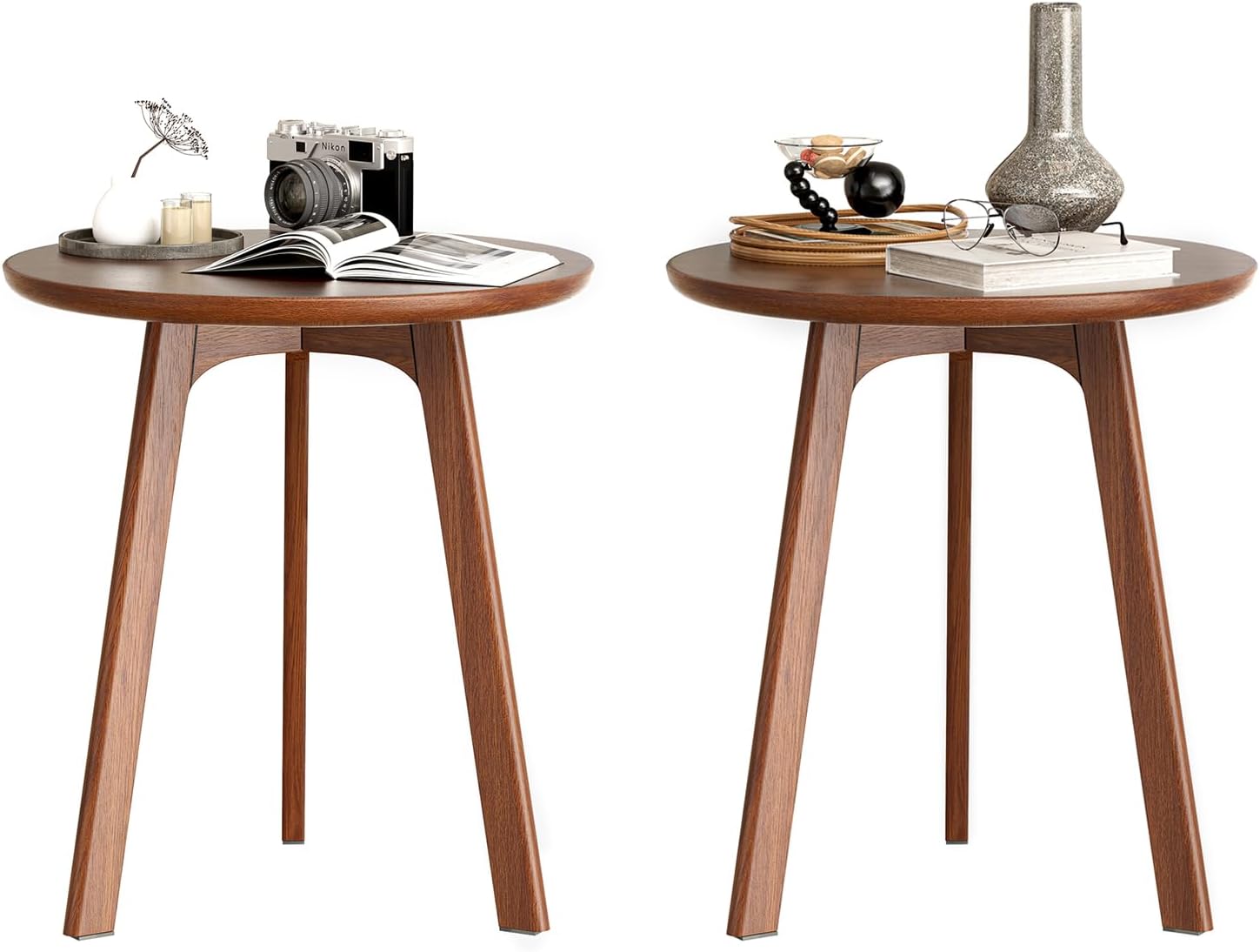 Solid Walnut & Oak Round Side Table MidCentury Modern