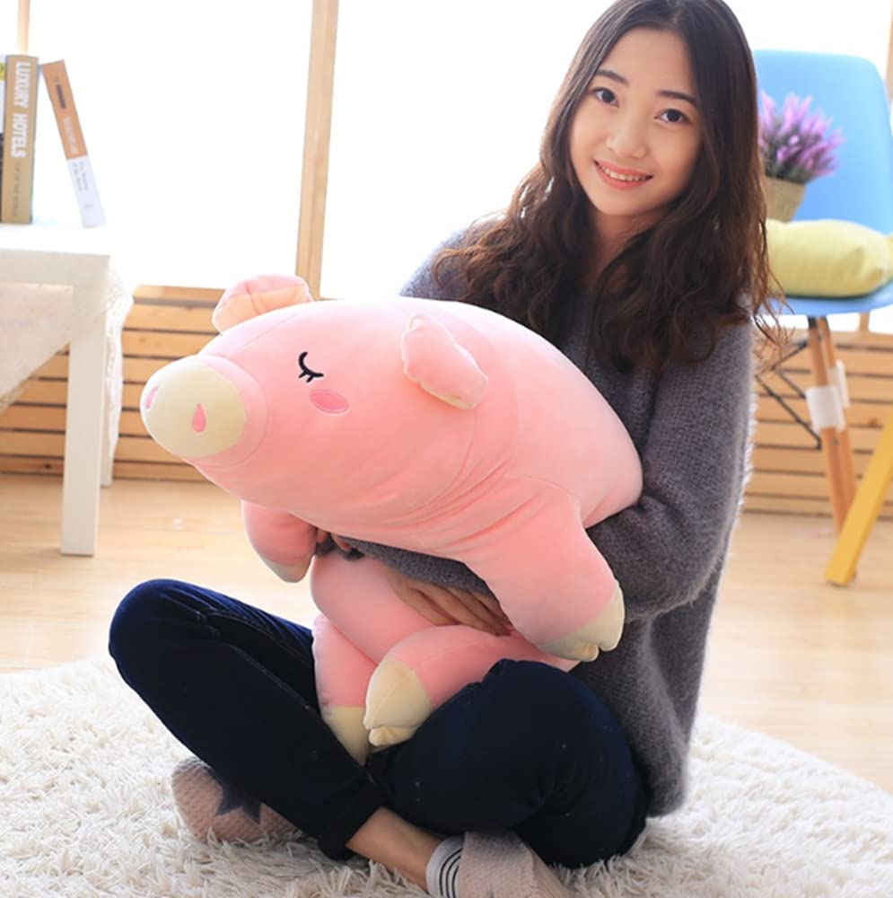 NatureMan Cuscino in peluche a forma di maialino, rosa, morbido, da abbracciare, divertente, simpatico maialino, giocattolo per Natale, compleanno, fidanzata, regalo (55 cm)