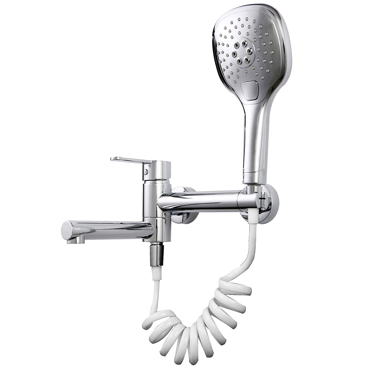QUSYZD Tub Faucet with Handheld Shower Head, Single Handle Bathtub Faucet Swivel Tub Tap Wall Mounted Tub Filler Faucet for Bathroom,Chrome C,
