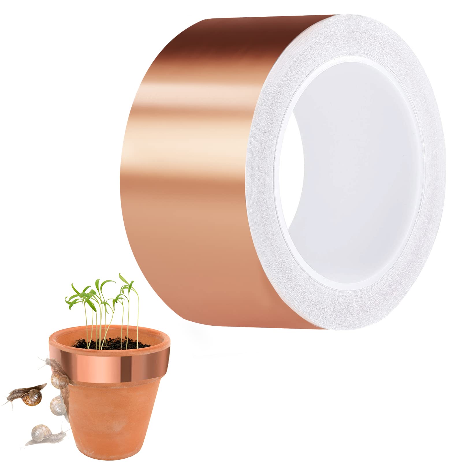 Nepfaivy Kupferband gegen Schnecken Schneckenschutz Selbstklebend 50mm × 20m Schneckenabwehr Kupferband Hochbeet Gärten Balkone für Pflanzenschutz, Kupferfolieband EMI Abschirmband