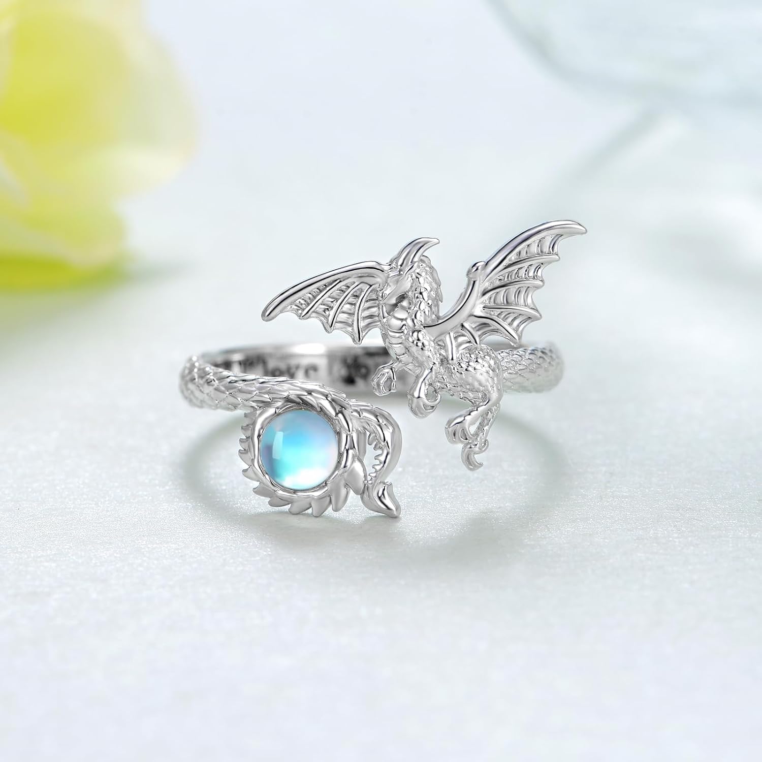 Dragon Rings for Women 925 Sterling Silver Moonstone Ring Adjustable Dragon Jewelry for Women - Image 2