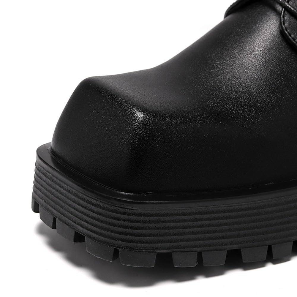 MANLADUO Chaussures de travail à bout carré pour homme – Chaussures habillées en cuir à semelle épaisse imperméable avec augmentation de la hauteur