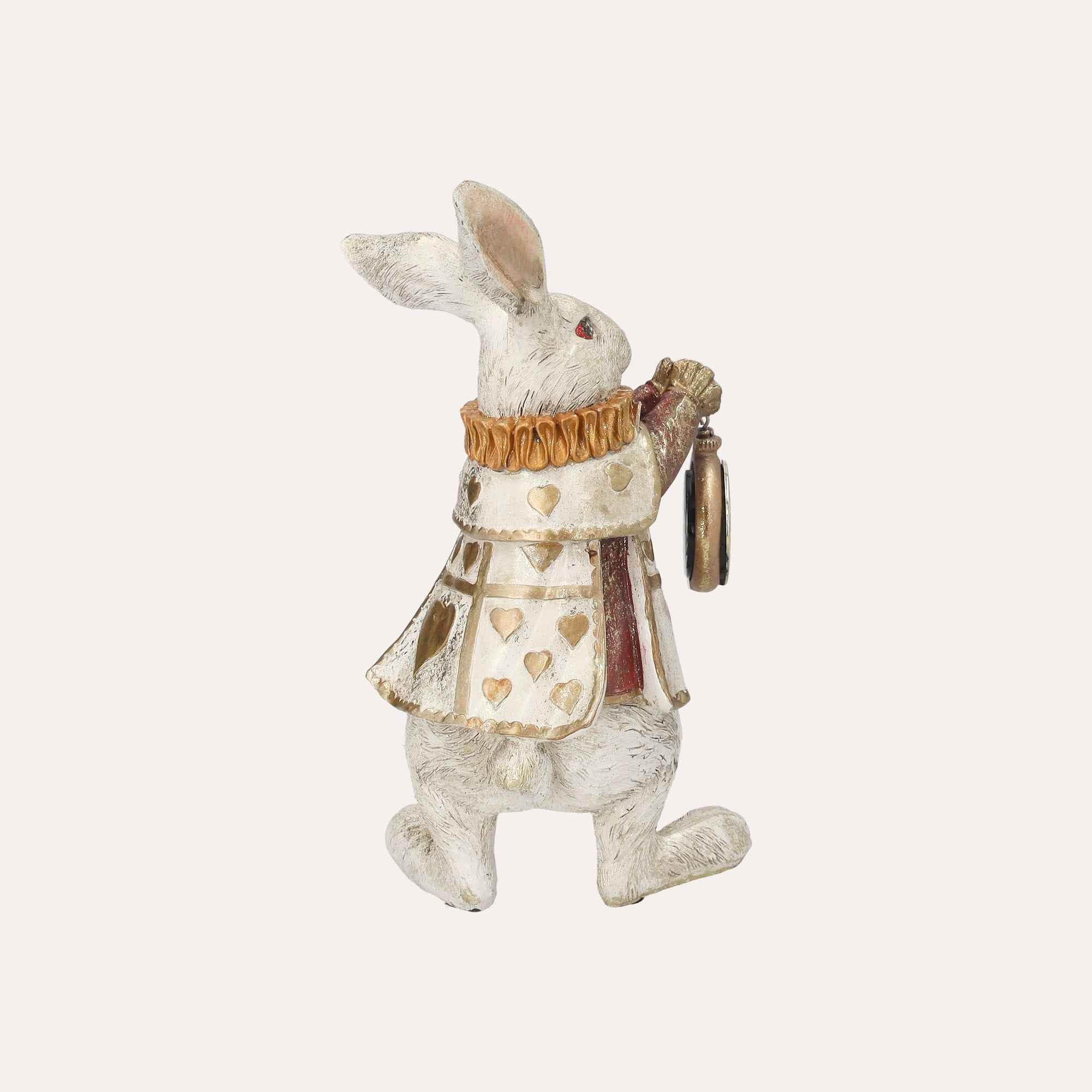 Keyhomestore | Statuina Coniglio con Orologio in Resina Bianco/Oro